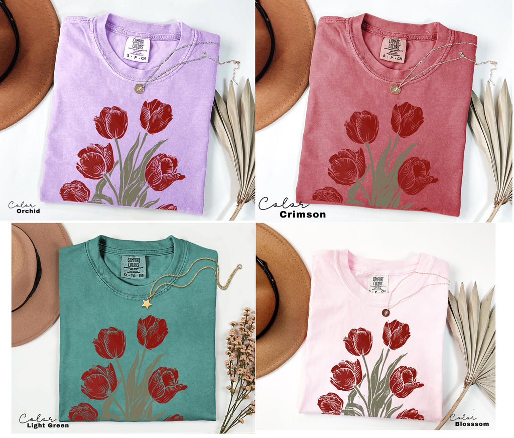Tulip Flower Shirt Comfort Colors, Wildflowers Shirt, Cottagecore Floral Tee, Botanical Shirt, Nature Aesthetic Tee, April Birth Flower Gift