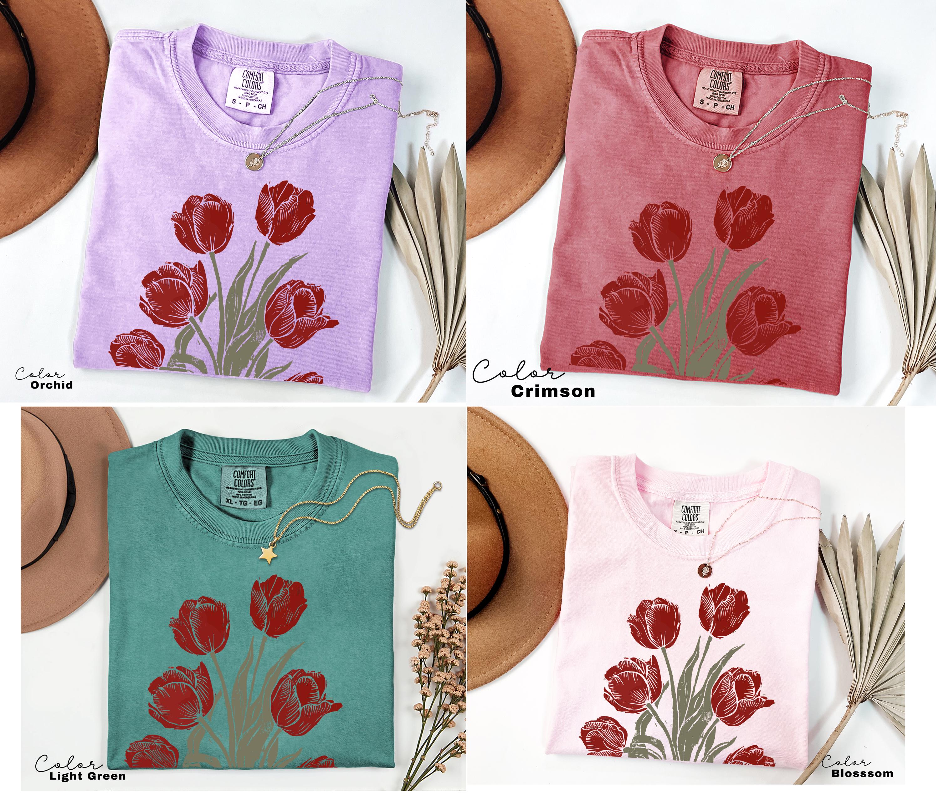 Tulip Flower Shirt Comfort Colors, Wildflowers Shirt, Cottagecore Floral Tee, Botanical Shirt, Nature Aesthetic Tee, April Birth Flower Gift