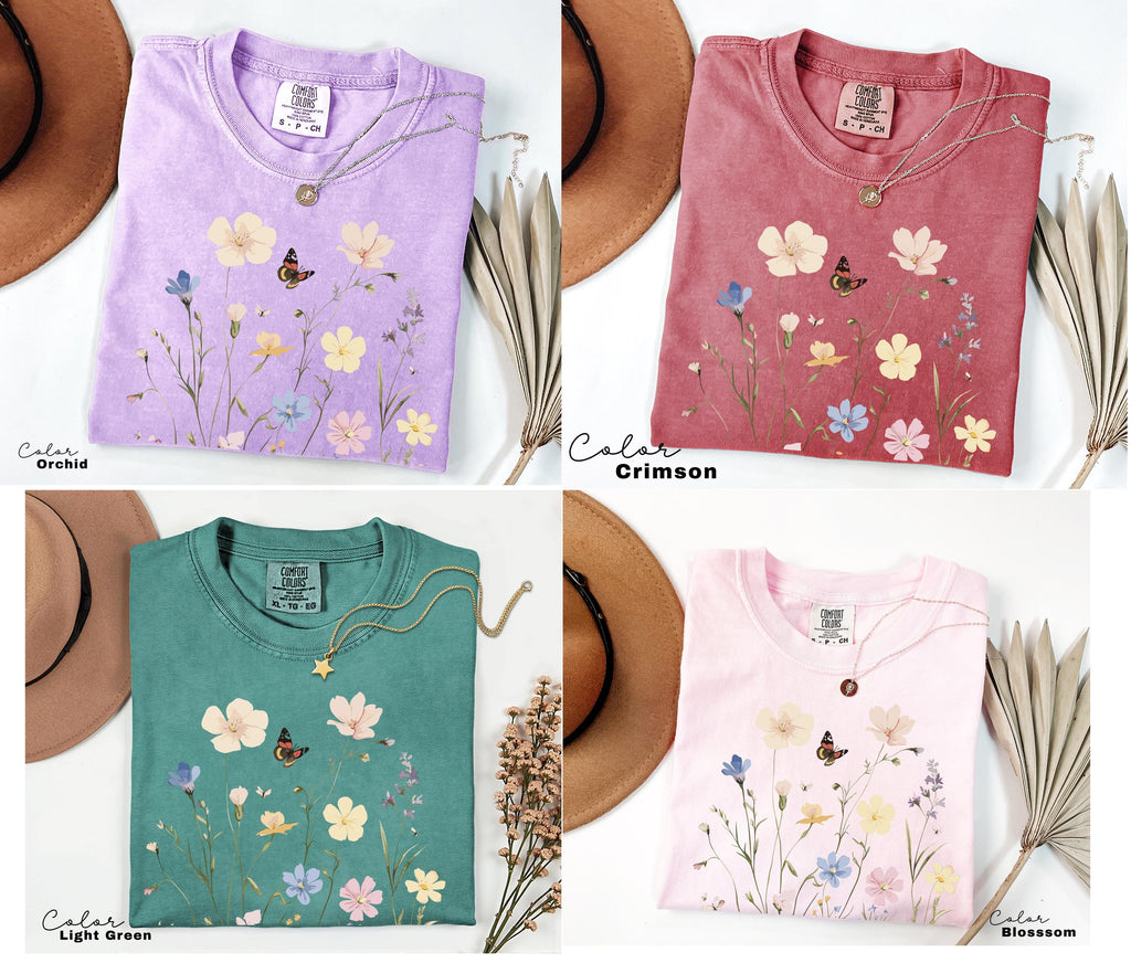 Vintage Wildflower Botanical Graphic Tee, Retro Cottagecore Comfort Colors T-Shirt, Garden Flower Shirt