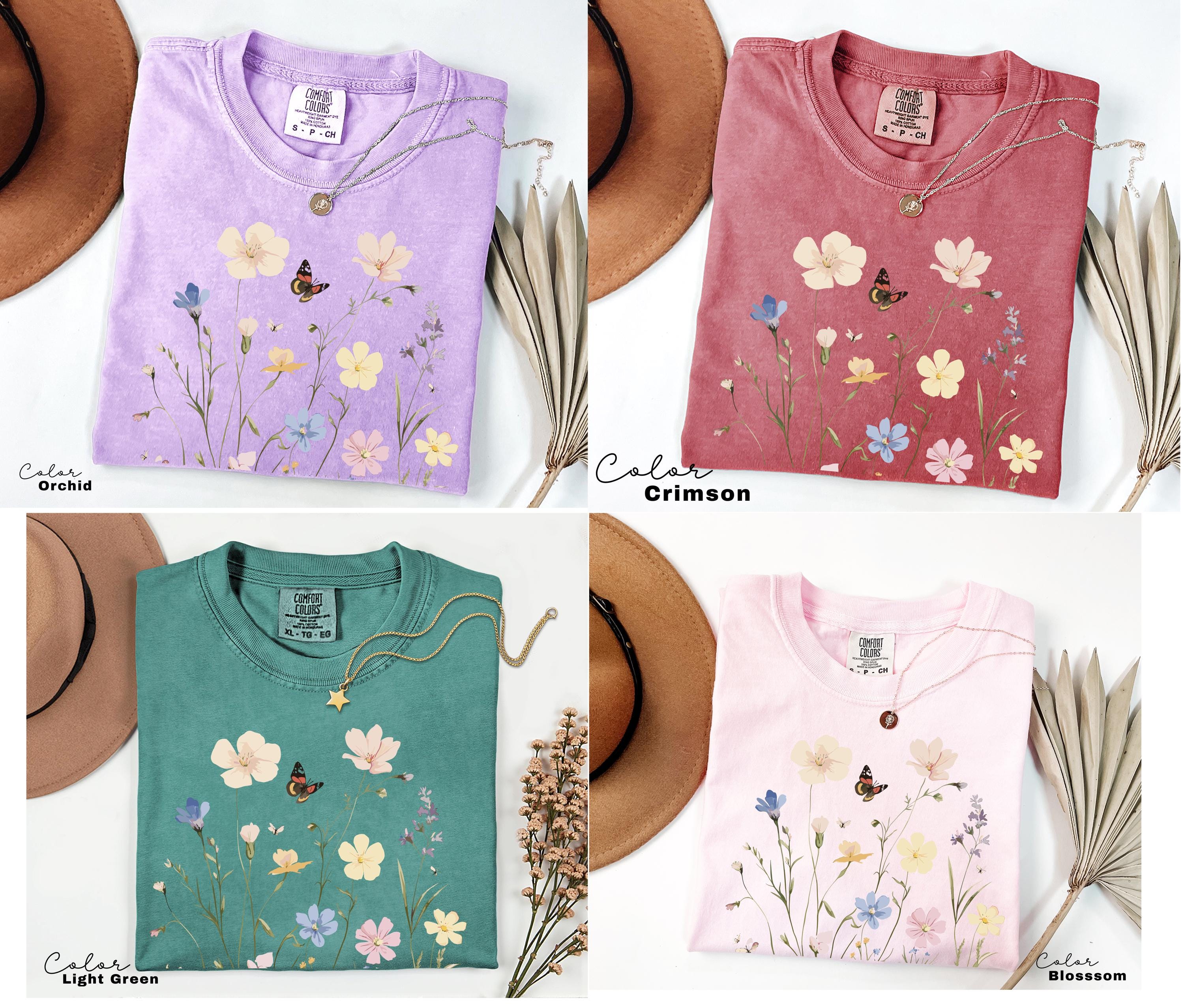 Vintage Wildflower Botanical Graphic Tee, Retro Cottagecore Comfort Colors T-Shirt, Garden Flower Shirt