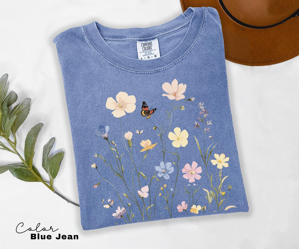 Vintage Wildflower Botanical Graphic Tee, Retro Cottagecore Comfort Colors T-Shirt, Garden Flower Shirt