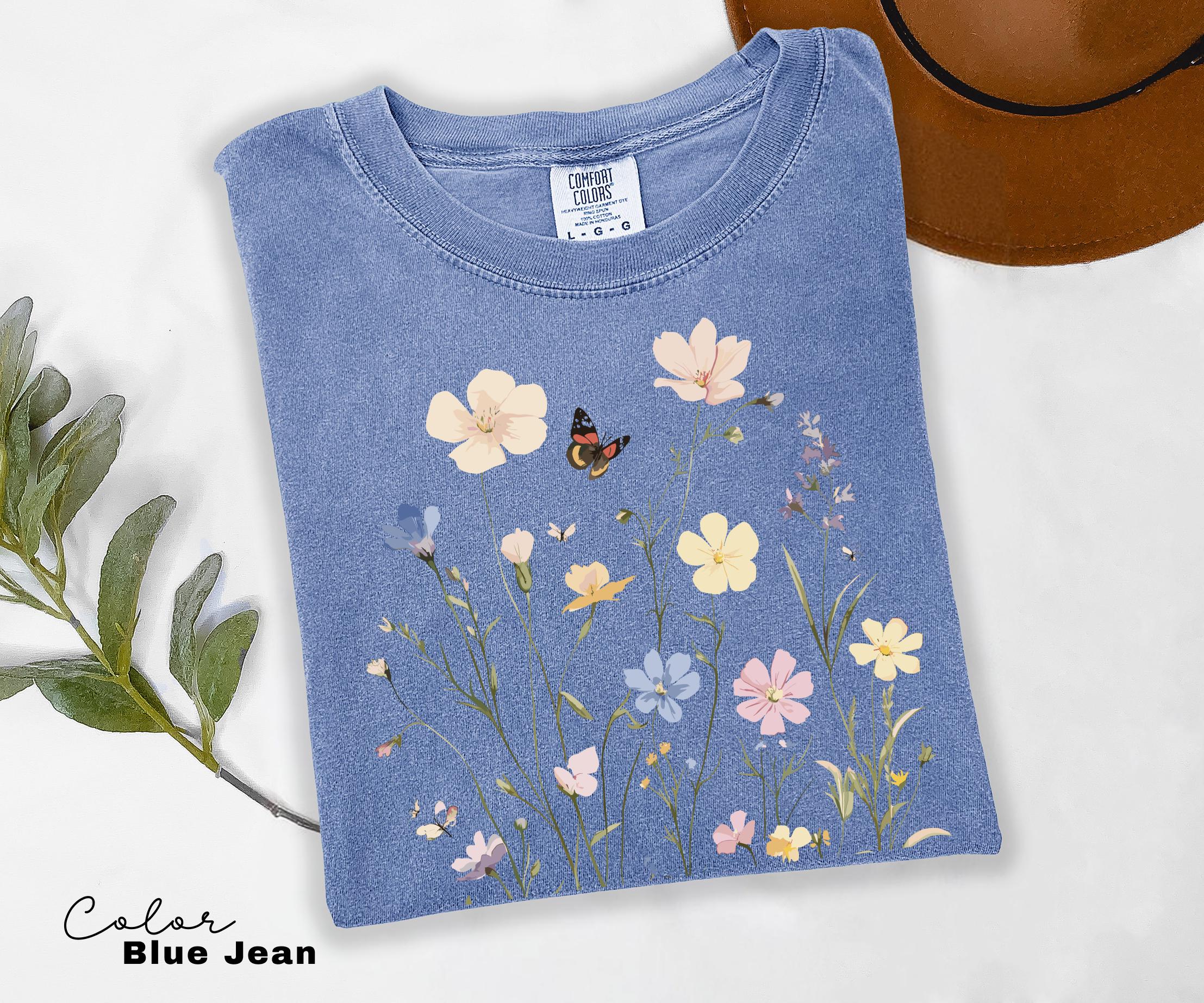 Vintage Wildflower Botanical Graphic Tee, Retro Cottagecore Comfort Colors T-Shirt, Garden Flower Shirt