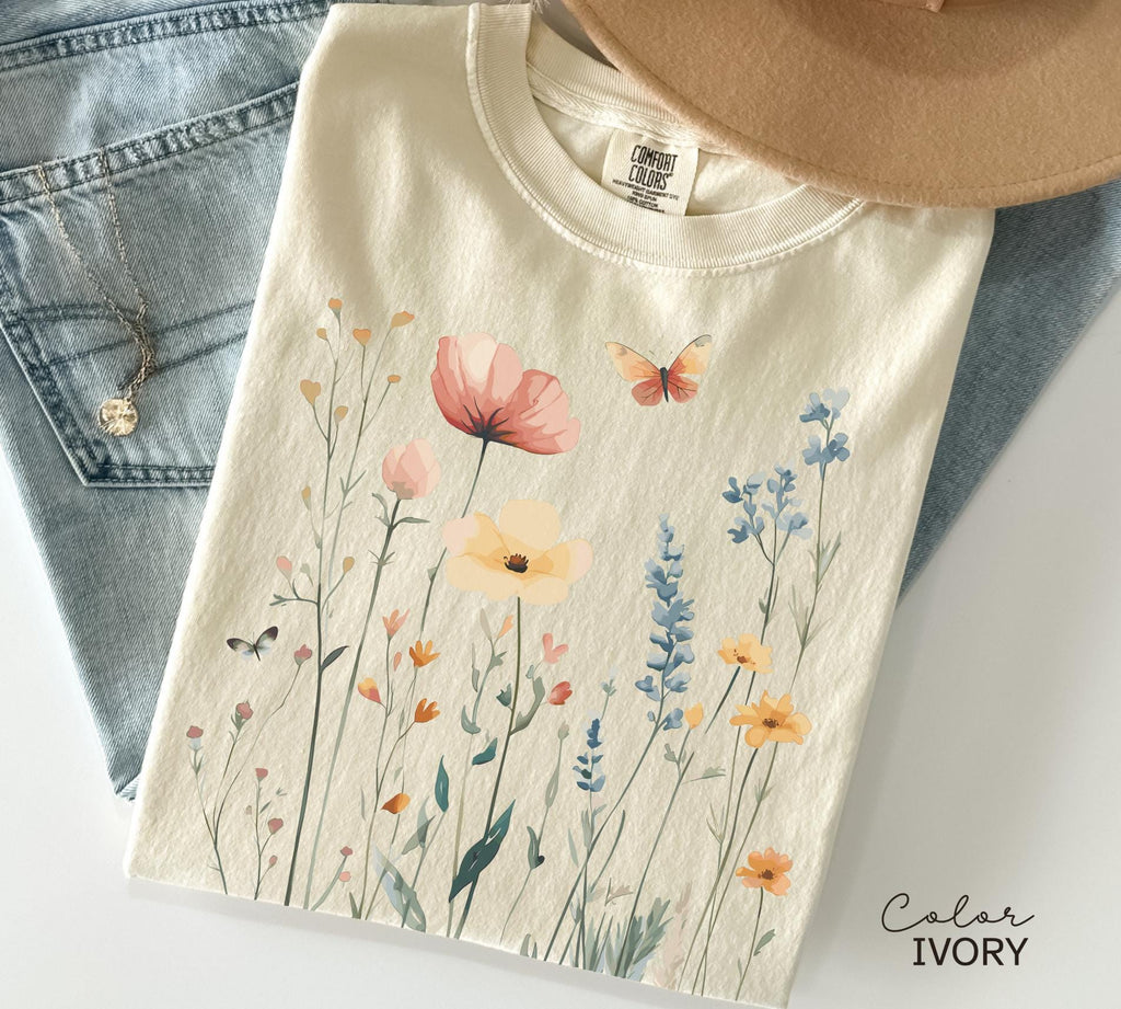 Wildflower Botanical Graphic Tee, Retro Cottagecore Comfort Colors® T-Shirt, Garden Flower Shirt