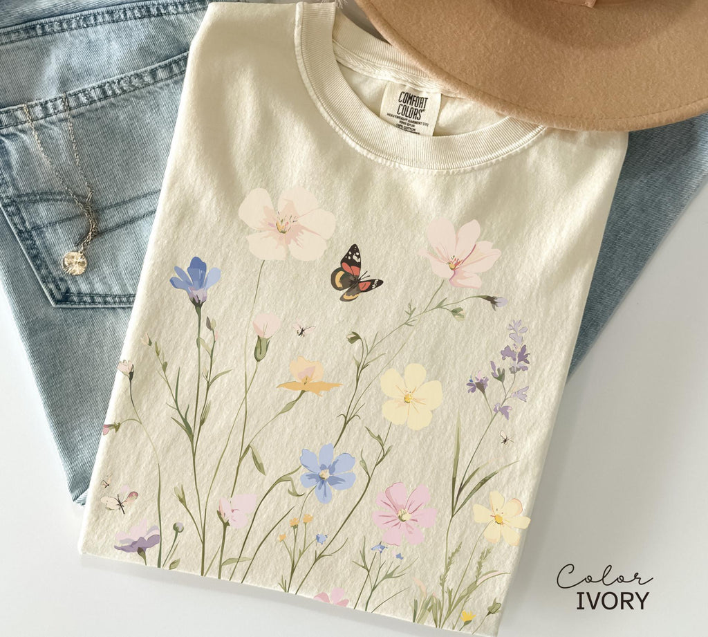 Pressed Wildflower Shirt, Nature Cottagecore Tee, Summer Spring Flowers, Comfort Colors Shirt
