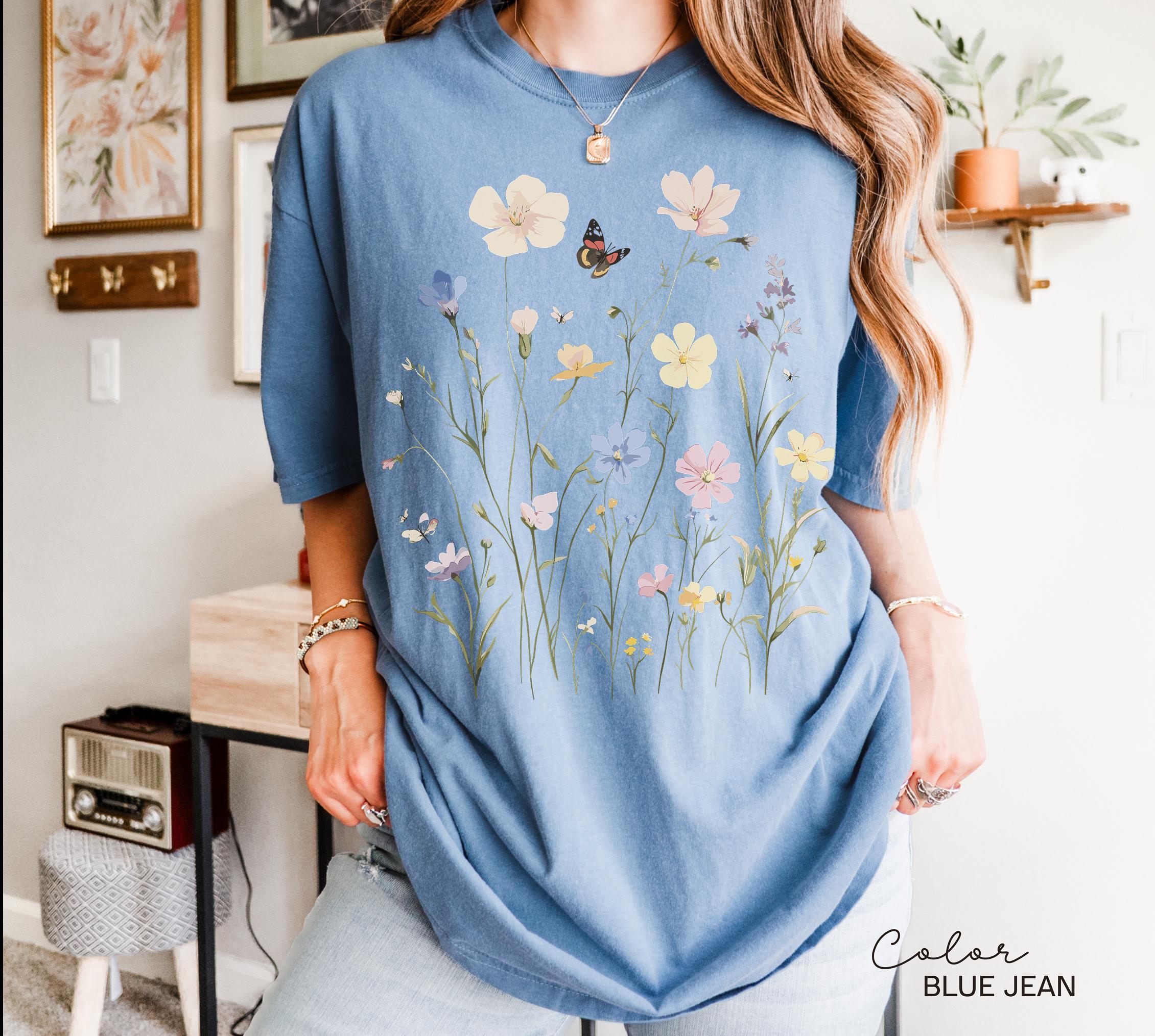Pressed Wildflower Shirt, Nature Cottagecore Tee, Summer Spring Flowers, Comfort Colors Shirt