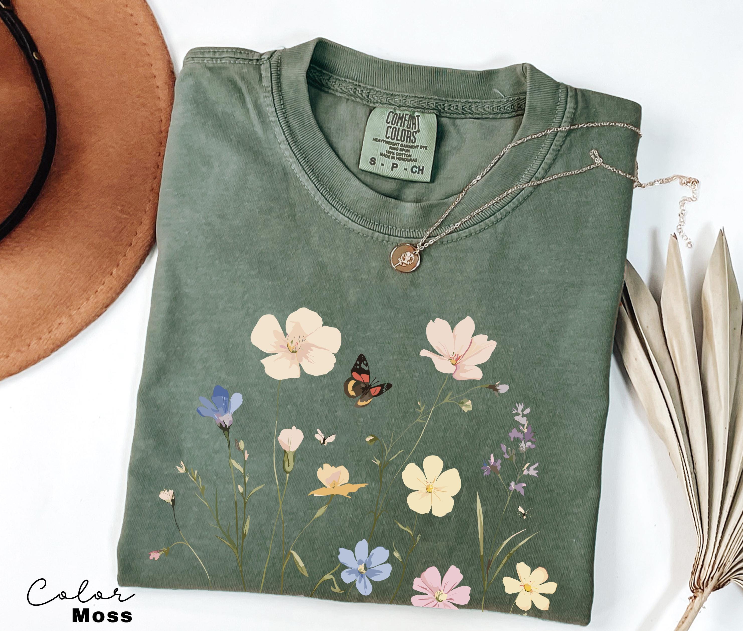 Pressed Wildflower Shirt, Nature Cottagecore Tee, Summer Spring Flowers, Comfort Colors Shirt