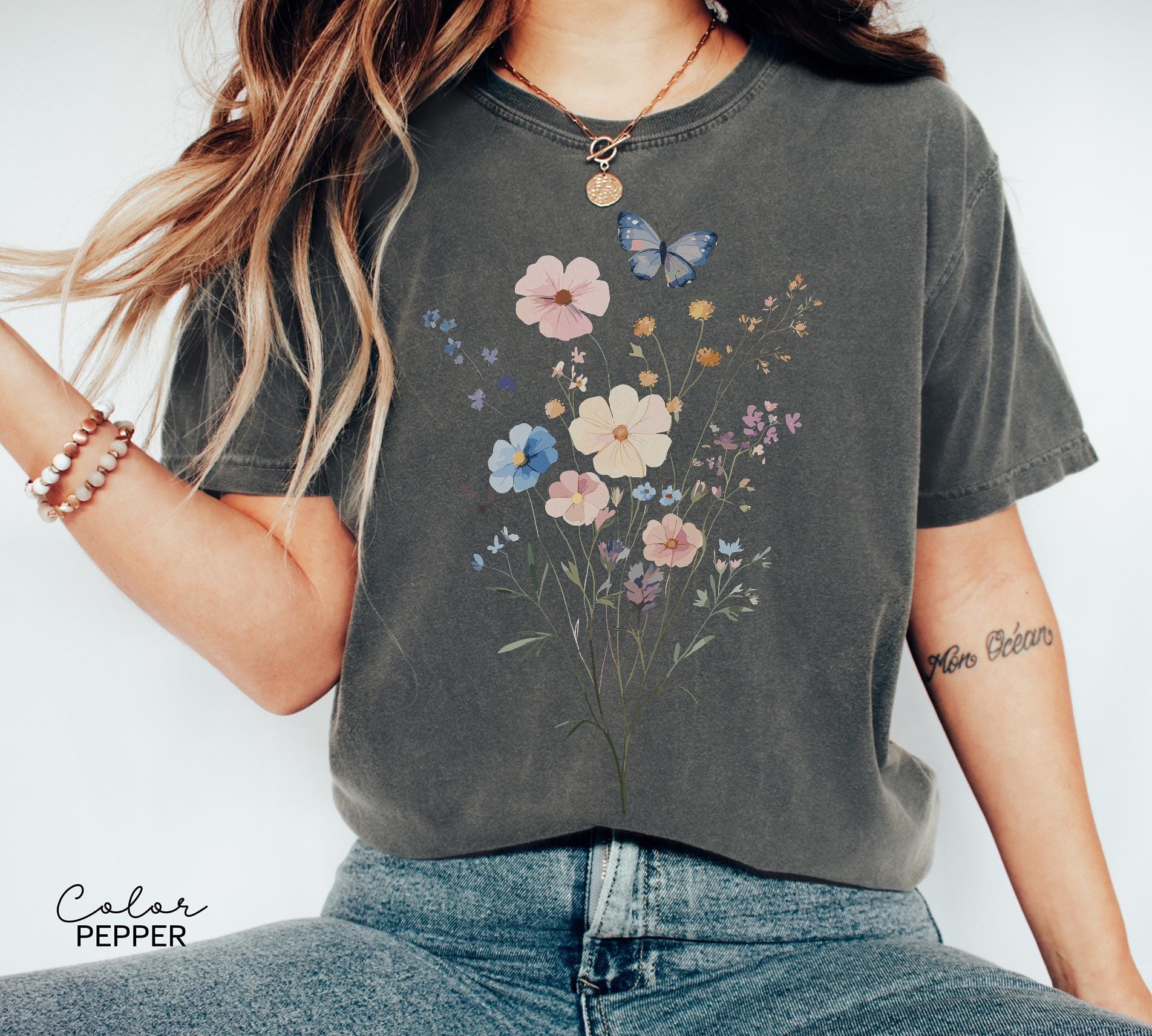 Pressed Wildflower Shirt, Nature Cottagecore Tee, Summer Spring Flowers Comfort Colors Shirt
