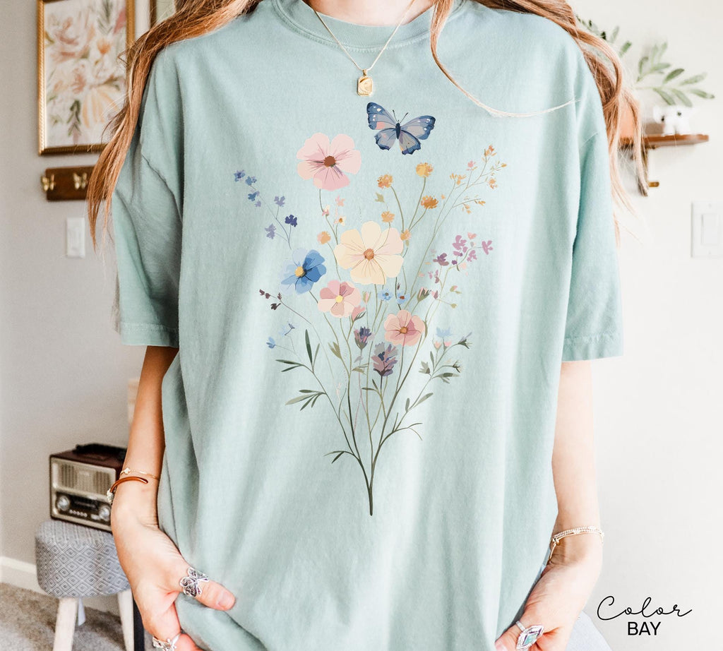 Pressed Wildflower Shirt, Nature Cottagecore Tee, Summer Spring Flowers Comfort Colors Shirt