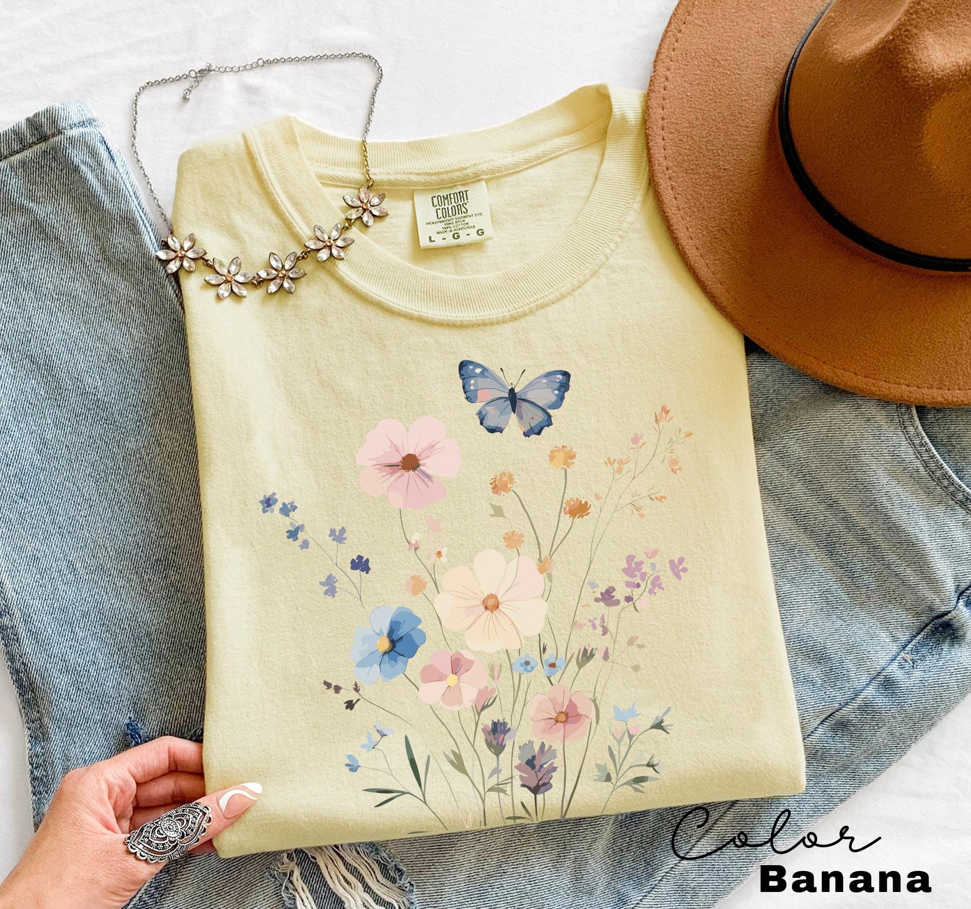 Pressed Wildflower Shirt, Nature Cottagecore Tee, Summer Spring Flowers Comfort Colors Shirt