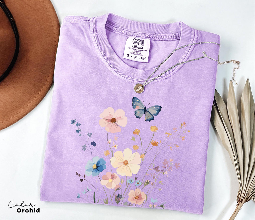 Pressed Wildflower Shirt, Nature Cottagecore Tee, Summer Spring Flowers Comfort Colors Shirt