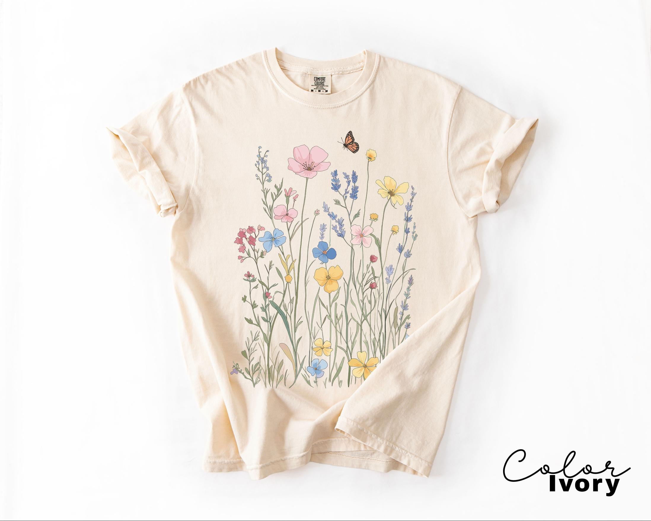 Pressed Wildflower Shirt, Nature Cottagecore Tee, Summer Spring Flowers, Comfort Colors Shirt
