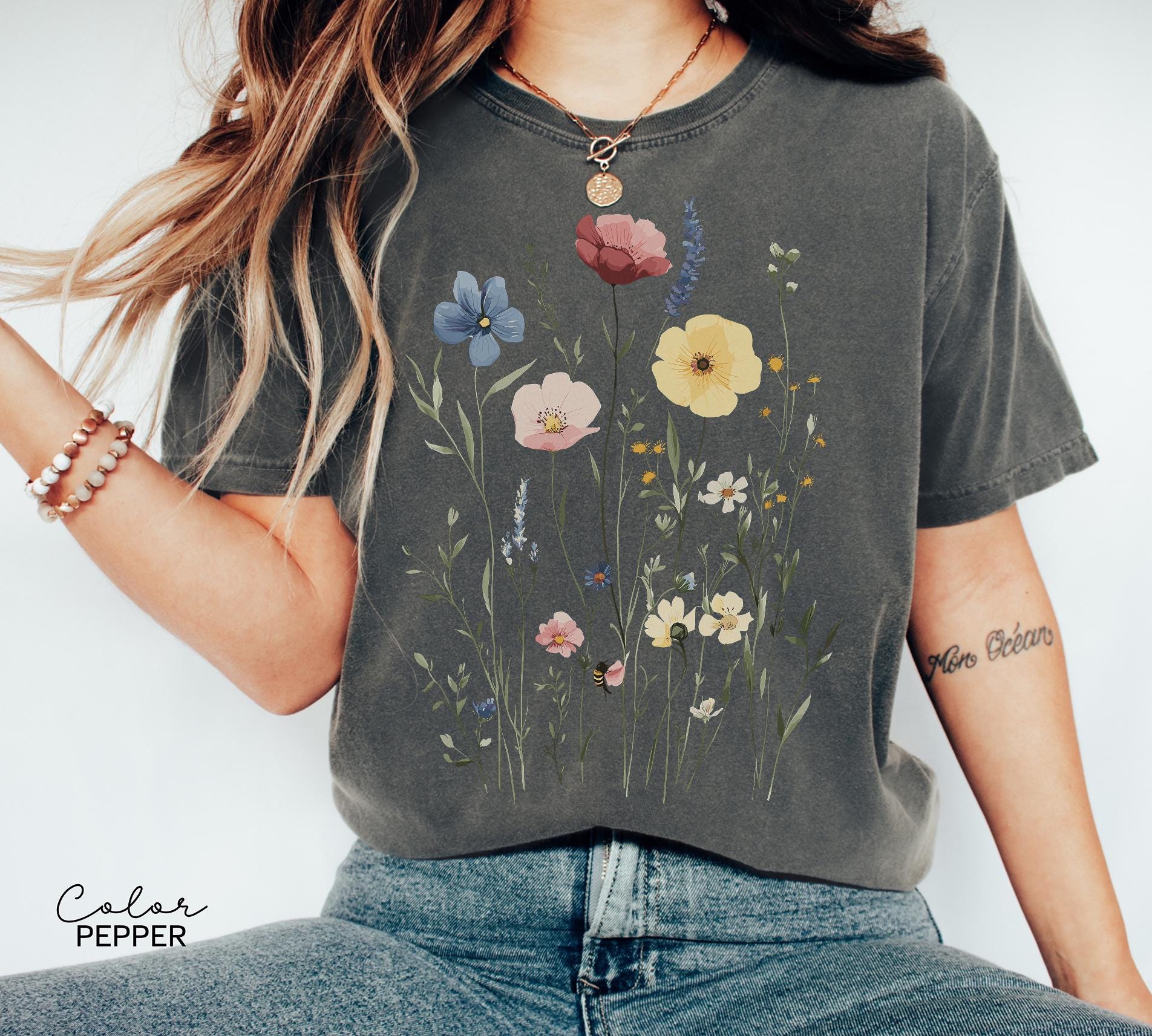 Pressed Wildflower Shirt, Nature Cottagecore Tee, Summer Spring Flowers, Comfort Colors Shirt
