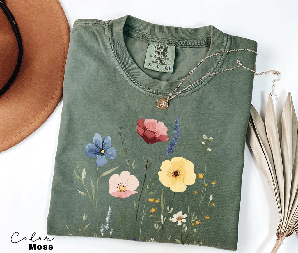 Pressed Wildflower Shirt, Nature Cottagecore Tee, Summer Spring Flowers, Comfort Colors Shirt