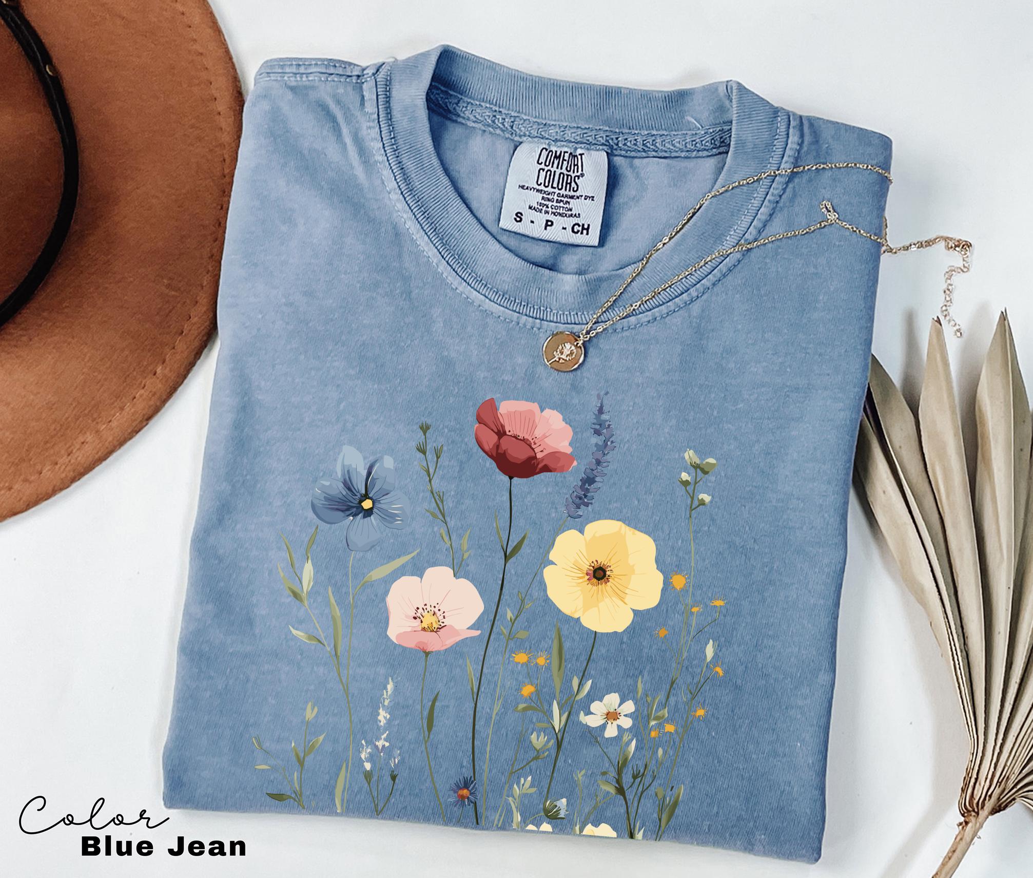 Pressed Wildflower Shirt, Nature Cottagecore Tee, Summer Spring Flowers, Comfort Colors Shirt