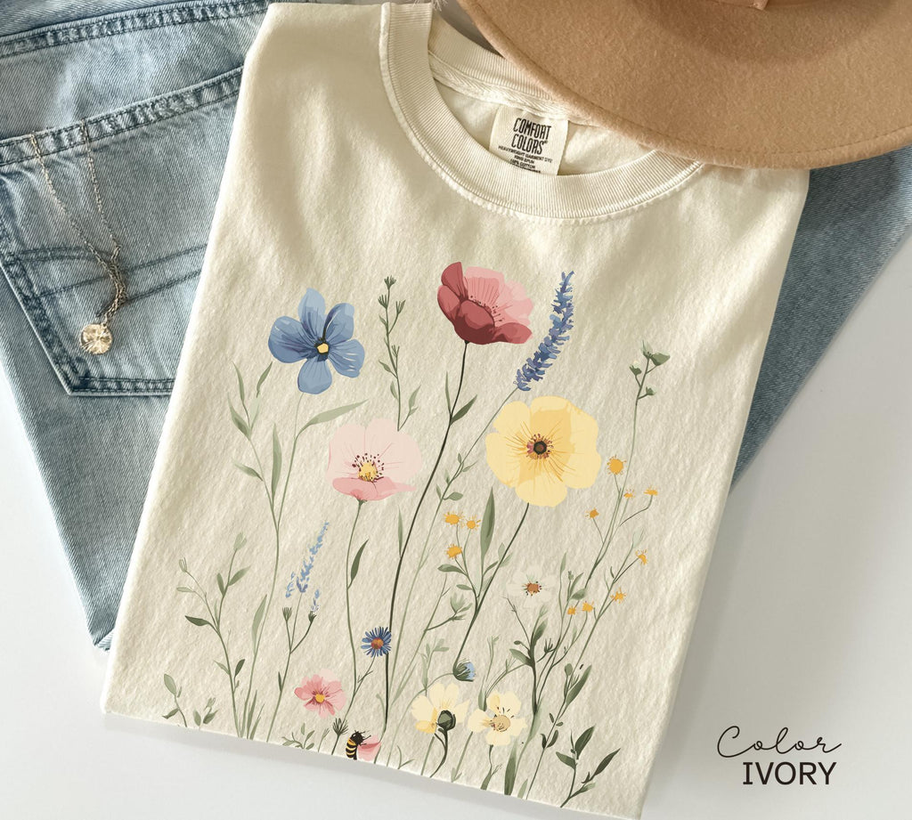 Pressed Wildflower Shirt, Nature Cottagecore Tee, Summer Spring Flowers, Comfort Colors Shirt