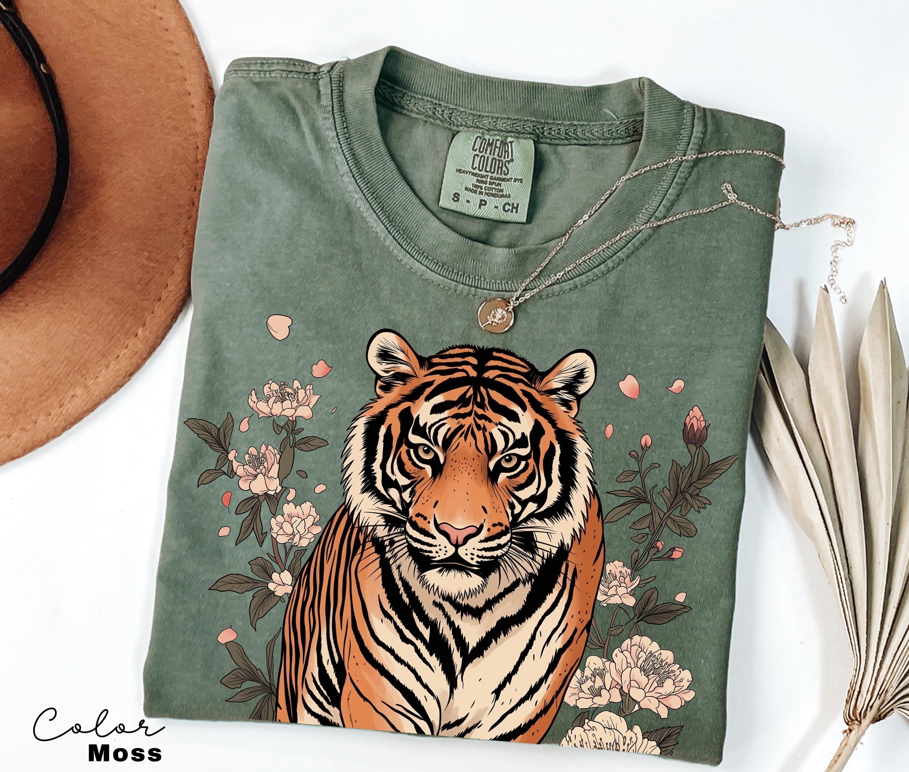 Retro Tiger T-Shirt, Animal Gift for Tiger Lover, Linocut Design