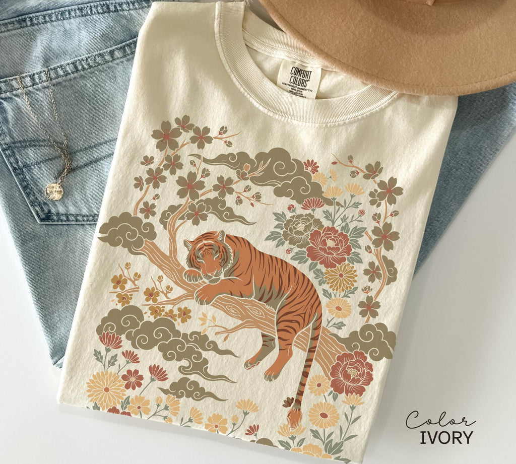 Retro Tiger T-Shirt, Animal Gift for Tiger Lover, Linocut Design