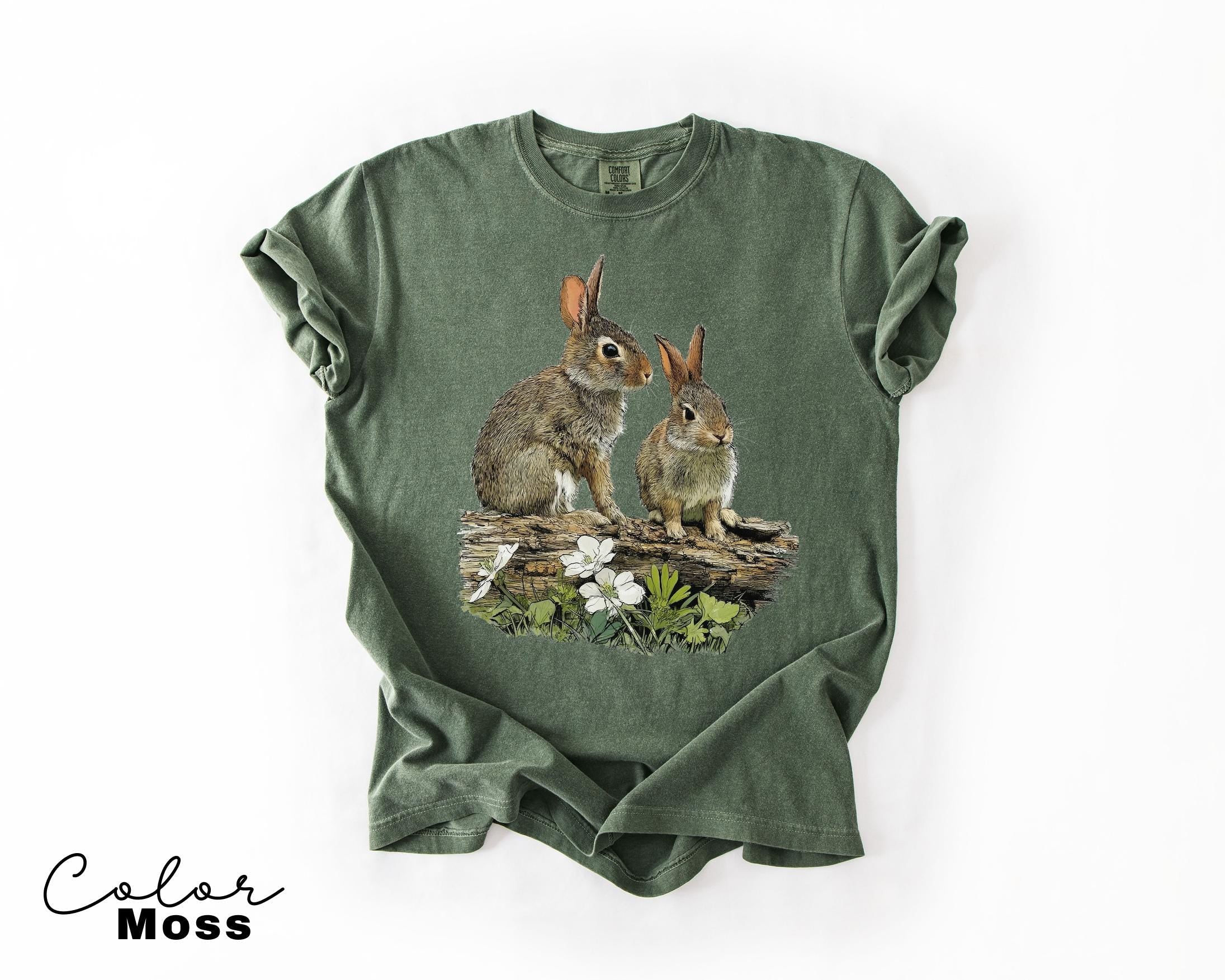 Vintage Rabbit Graphic Tee, Retro Woodland Animal Comfort Colors Shirt