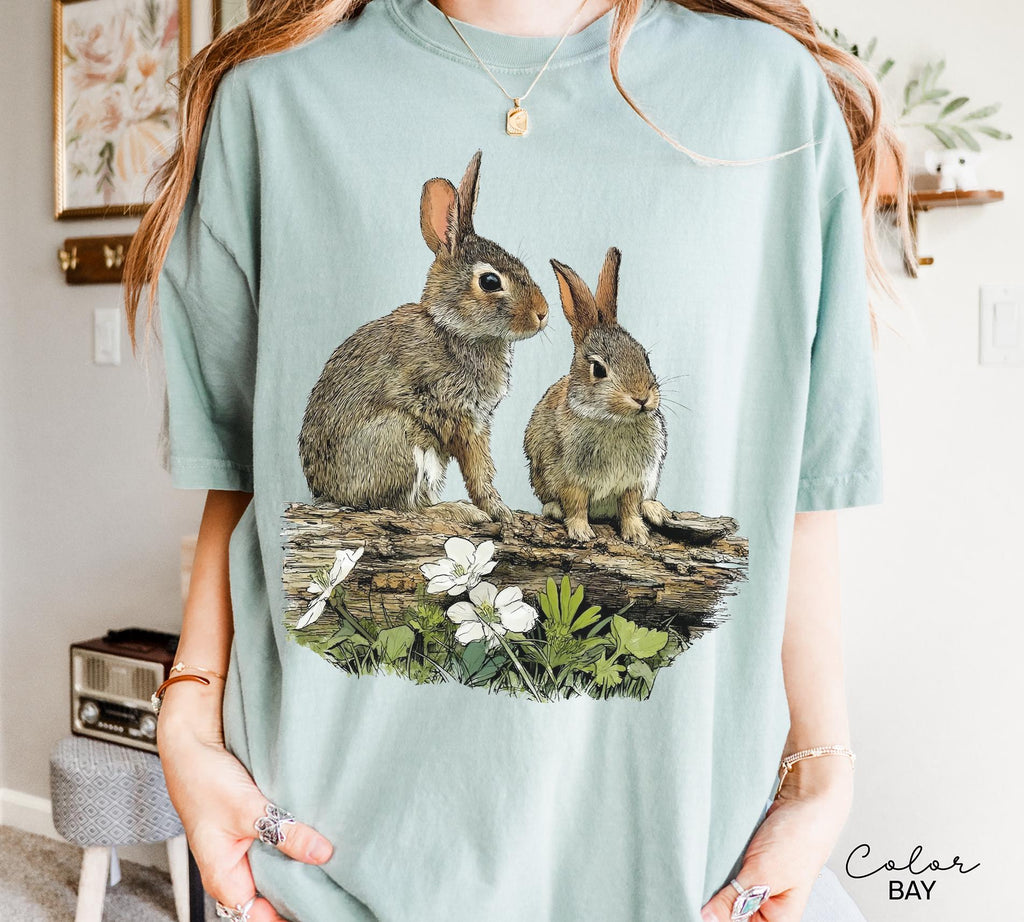 Vintage Rabbit Graphic Tee, Retro Woodland Forest Animal Comfort Colors® Shirt, Cottagecore Nature Sweatshirt