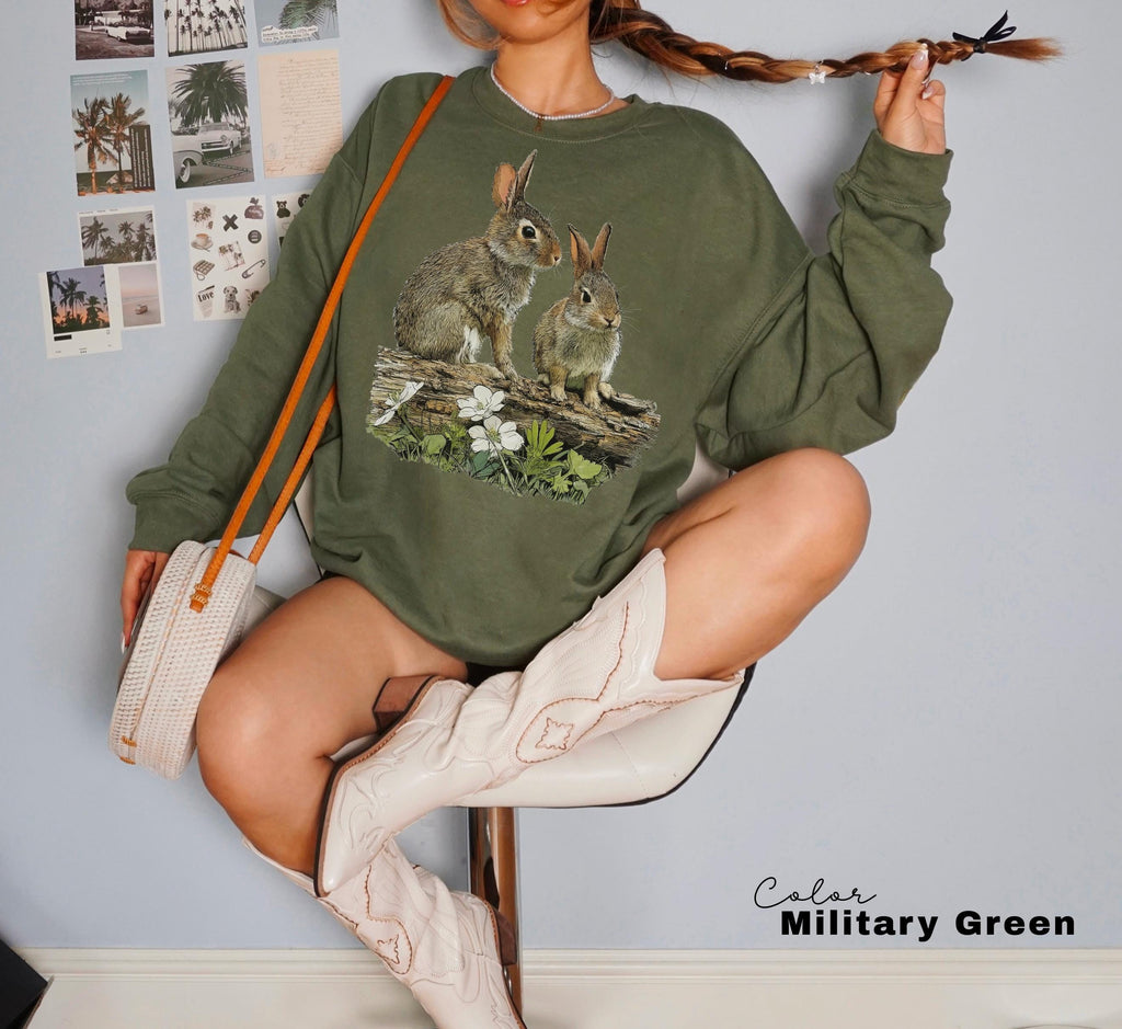 Vintage Rabbit Graphic Tee, Retro Woodland Animal Comfort Colors Shirt