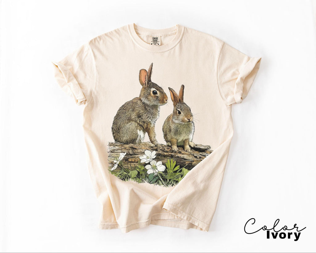 Vintage Rabbit Graphic Tee, Retro Woodland Forest Animal Comfort Colors® Shirt, Cottagecore Nature Sweatshirt