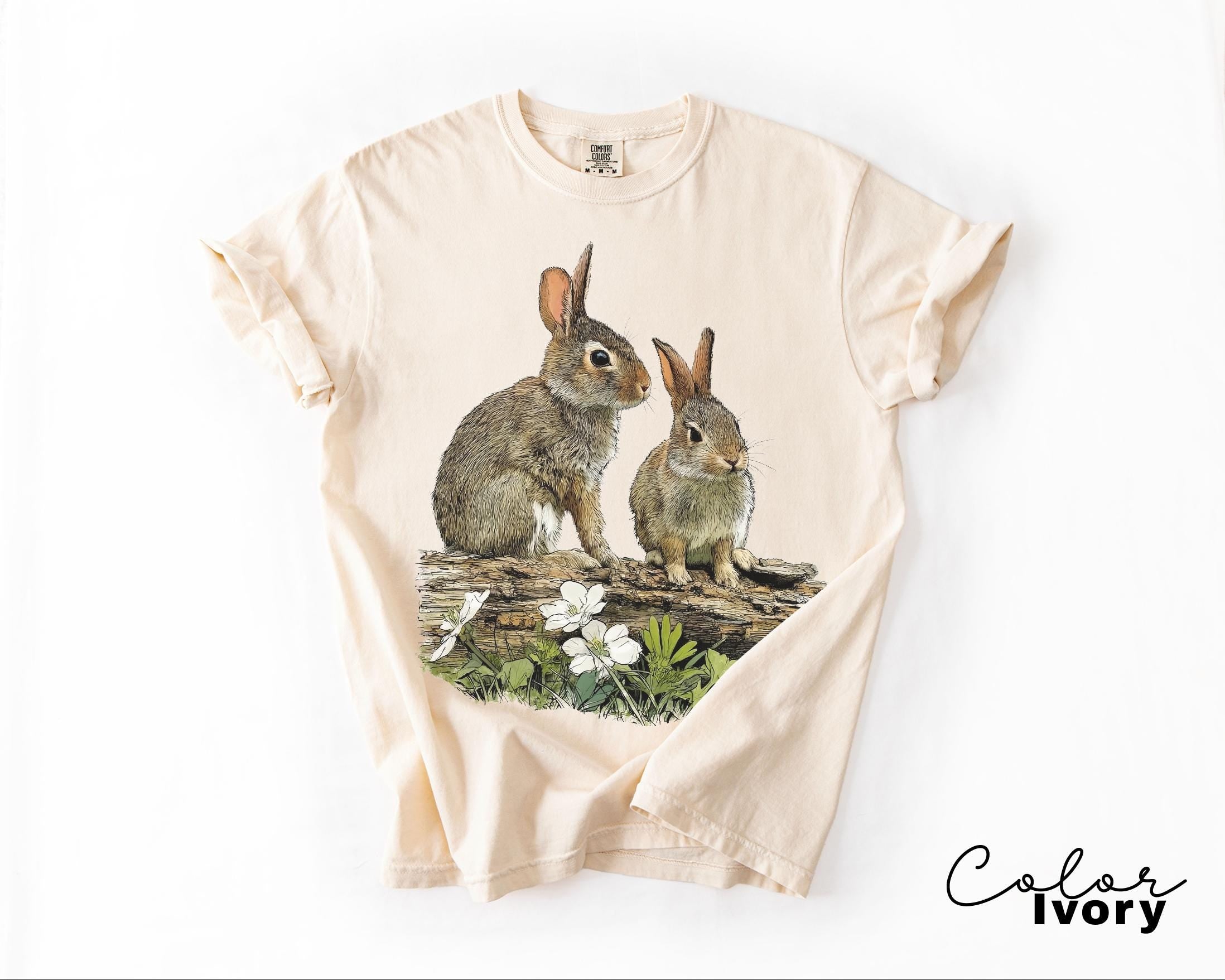 Vintage Rabbit Graphic Tee, Retro Woodland Forest Animal Comfort Colors® Shirt, Cottagecore Nature Sweatshirt