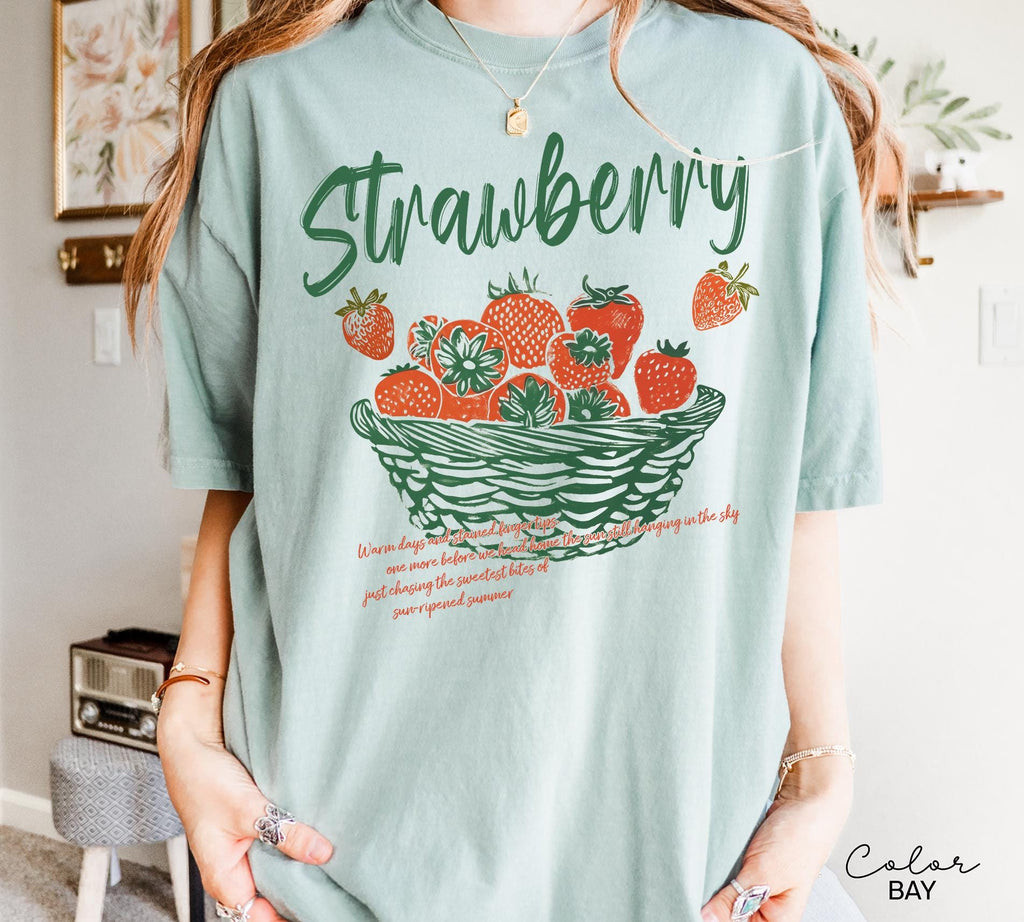 Vintage Strawberry Farmers Market Shirt, Cottagecore Summer Fruit Tee, Comfort Colors Gardener Gift