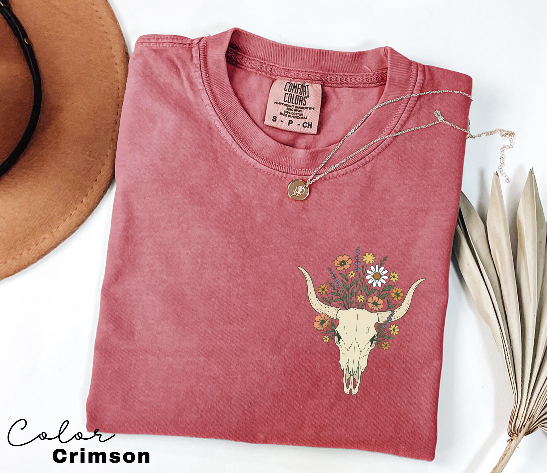 Cowgirl Wildflowers Longhorn Skull Shirt, Retro Western Graphic Tee, Comfort Colors Country Girl, Rodeo Outfit, Gift for Her, Country Farm