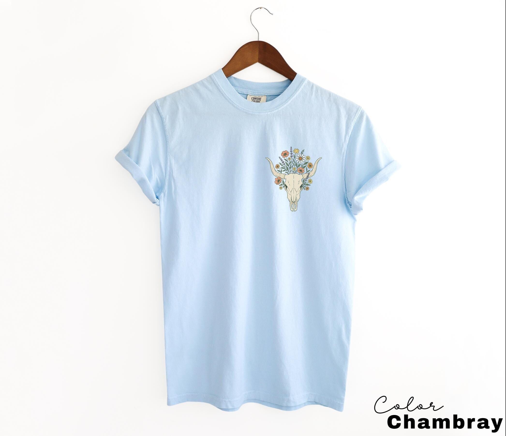 Cowgirl Wildflowers Longhorn Skull Shirt, Retro Western Graphic Tee, Comfort Colors Country Girl, Rodeo Outfit, Gift for Her, Country Farm