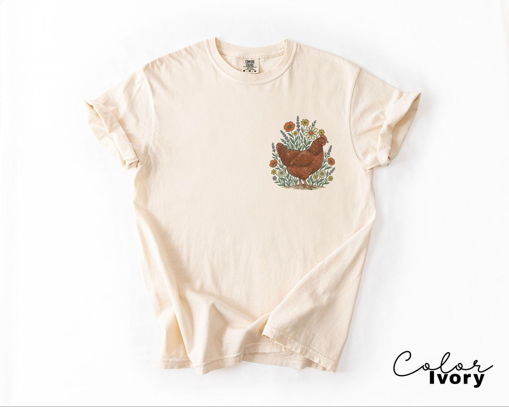 Chicken Flower Shirt, Retro Western Graphic Tee, Comfort Colors Country Girl T-Shirt, Rodeo Outfit, Gift for Her, Country Farm