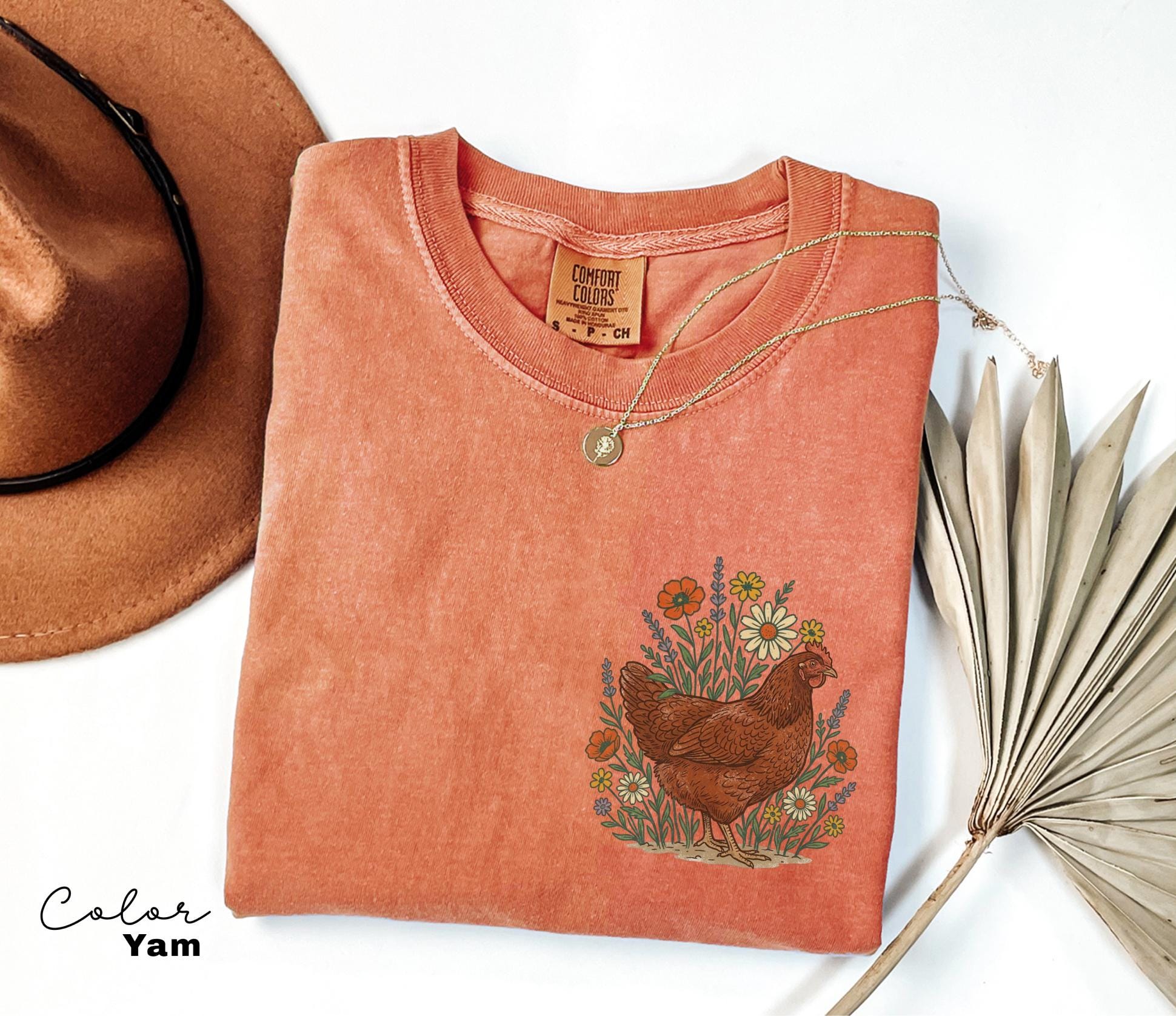 Chicken Flower Shirt, Retro Western Graphic Tee, Comfort Colors Country Girl T-Shirt, Rodeo Outfit, Gift for Her, Country Farm