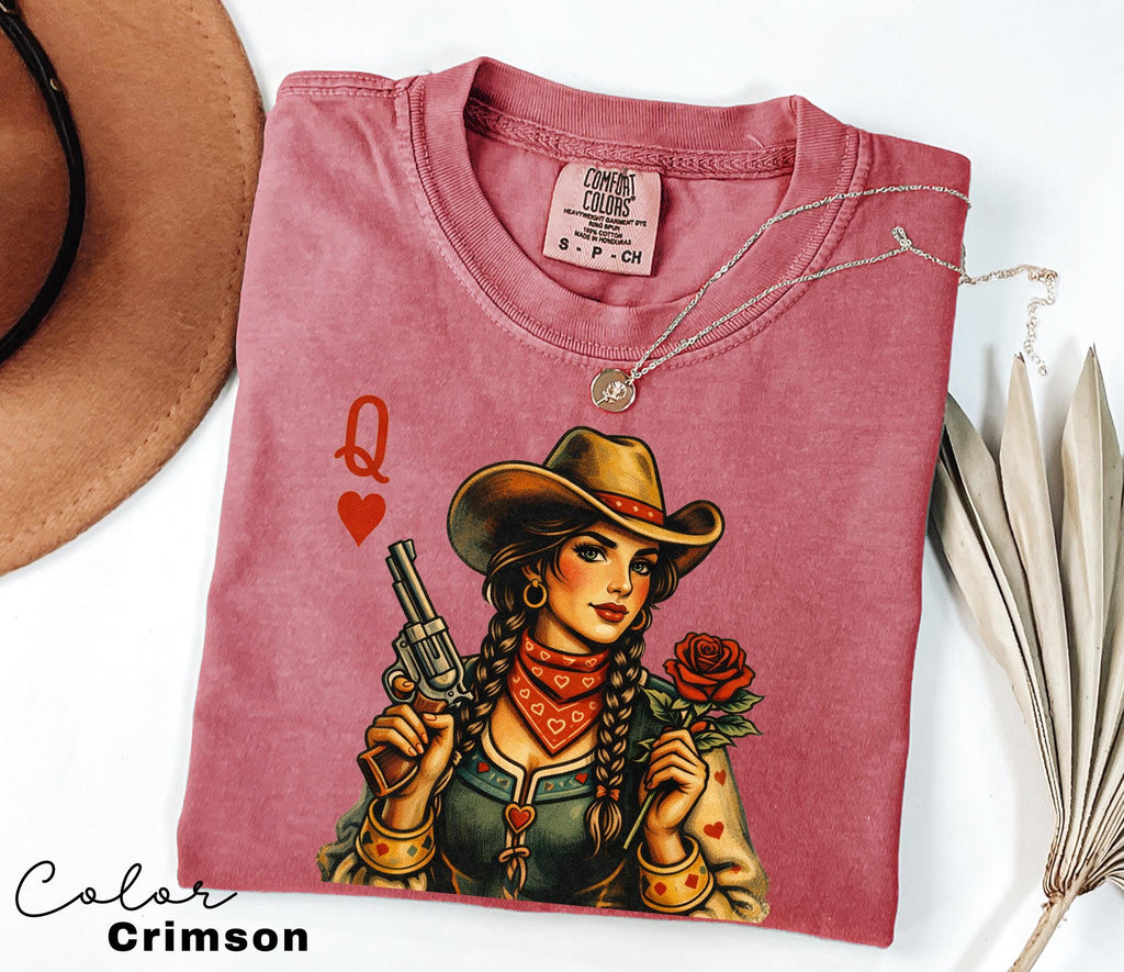 Cowgirl Queen Of Hearts Shirt, Retro Western Cowgirl Graphic Tee, Comfort Colors Country Girl T-Shirt, Vintage Rodeo Outfit, Playing Card