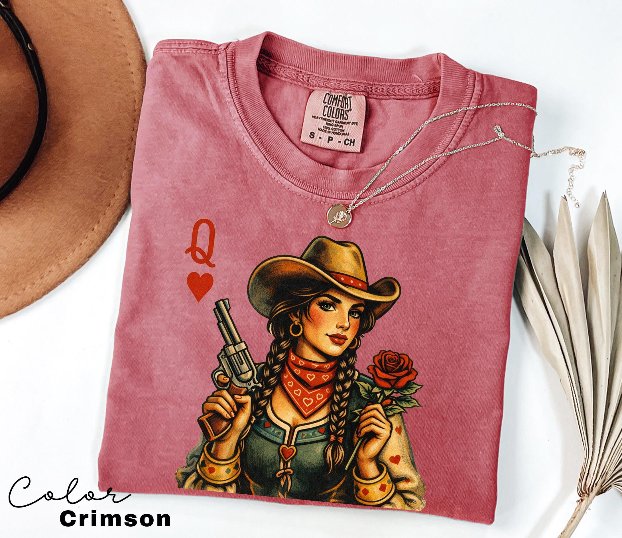 Cowgirl Queen Of Hearts Shirt, Retro Western Cowgirl Graphic Tee, Comfort Colors Country Girl T-Shirt, Vintage Rodeo Outfit, Playing Card