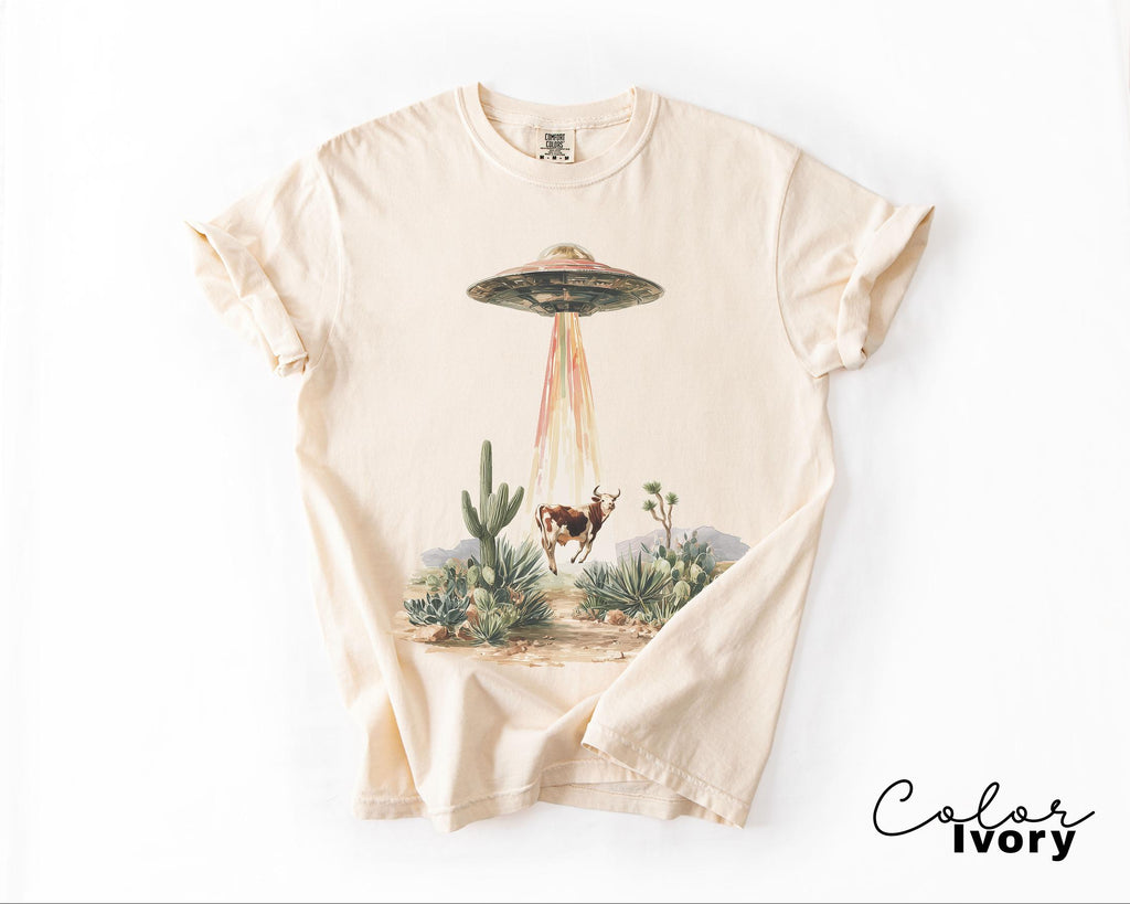 Western Cow UFO Shirt, Vintage Cowboy Alien Sweatshirt, Desert UFO, Alien Cryptid T-shirt