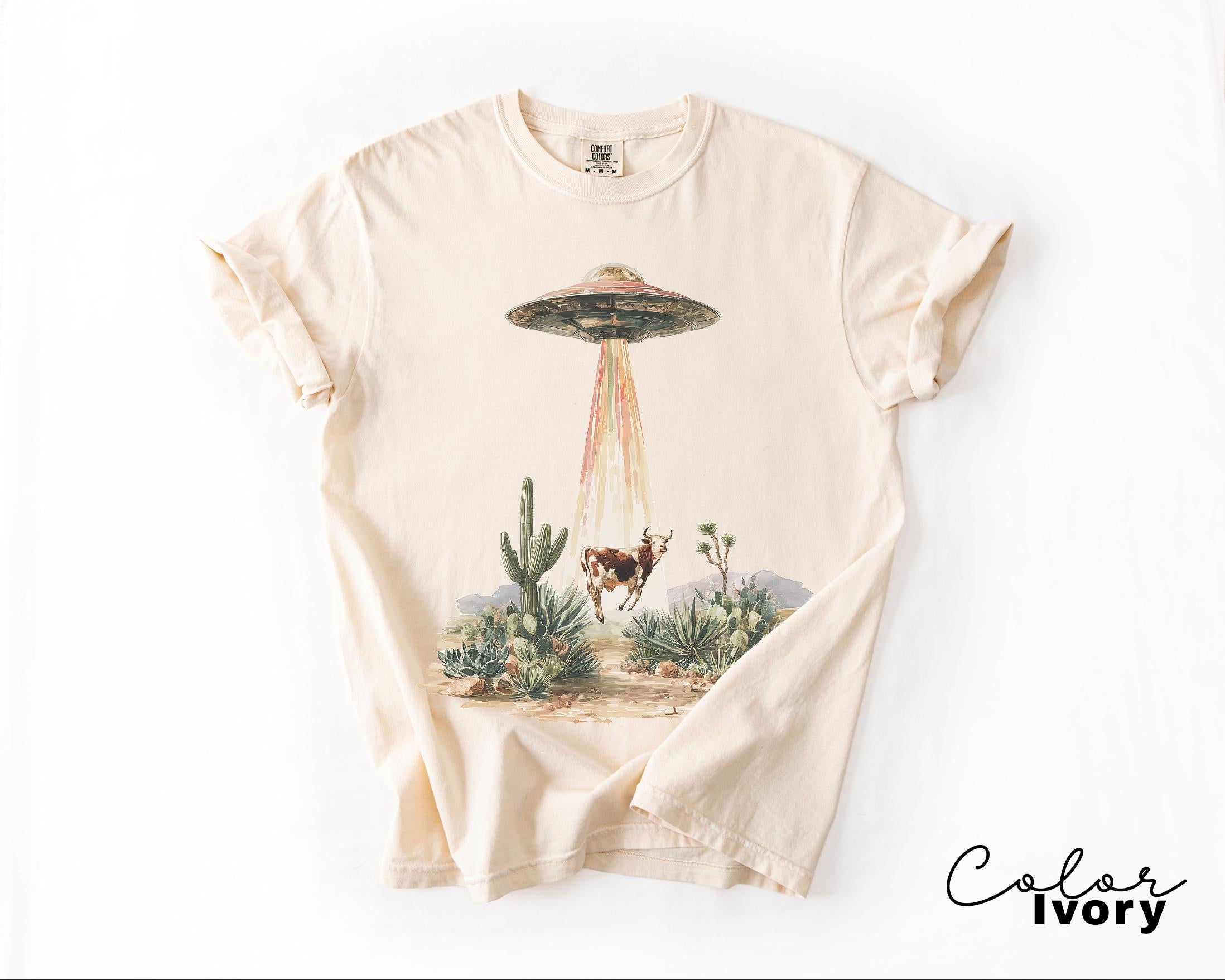 Western Cow UFO Shirt, Vintage Cowboy Alien Sweatshirt, Desert UFO, Alien Cryptid T-shirt