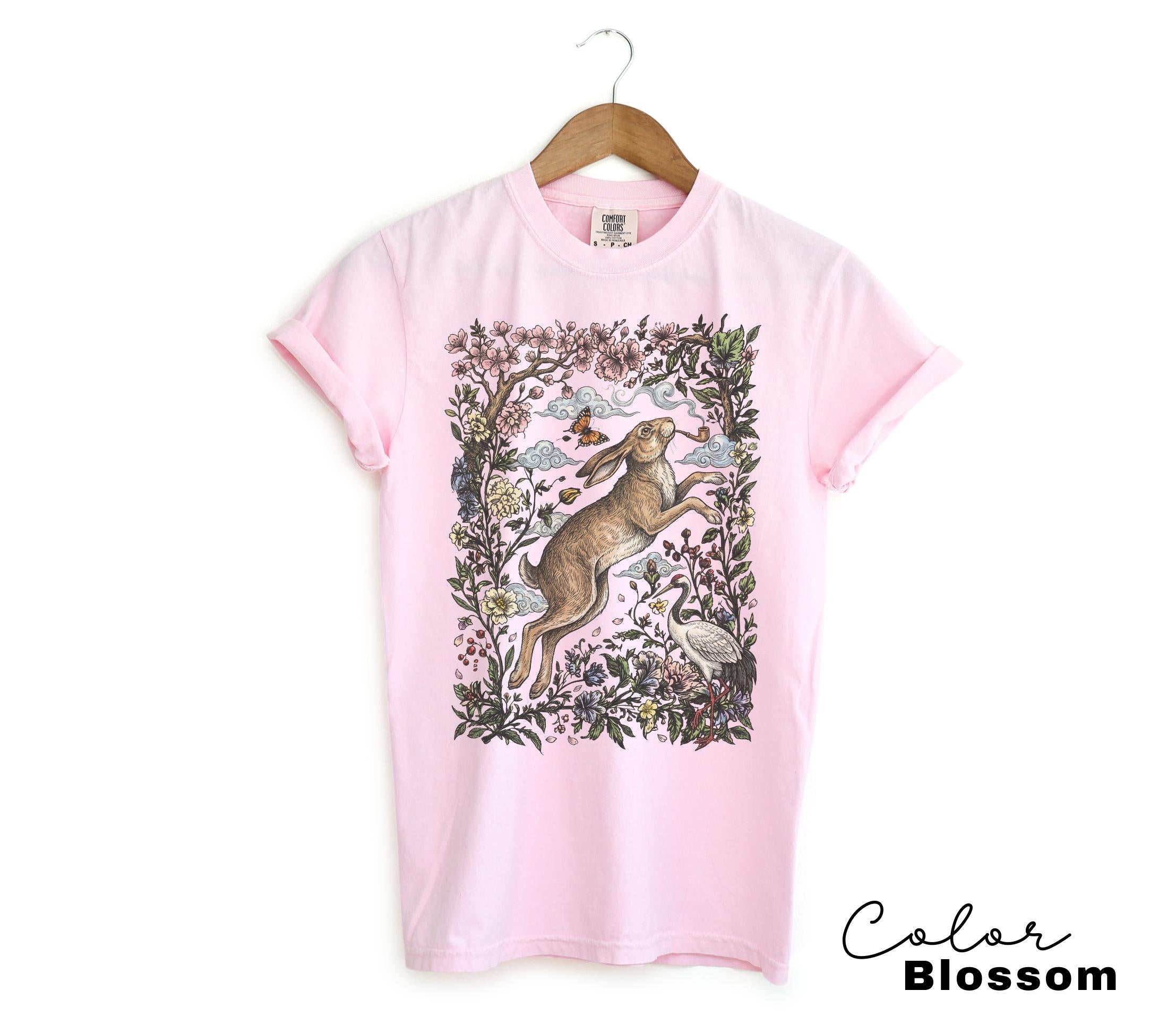Cottagecore Rabbit Shirt, Wild Hare Smoking Pipe t-shirt, Folk Art Forest Animal TShirt, Woodland Aesthetic Top, Comfort Colors