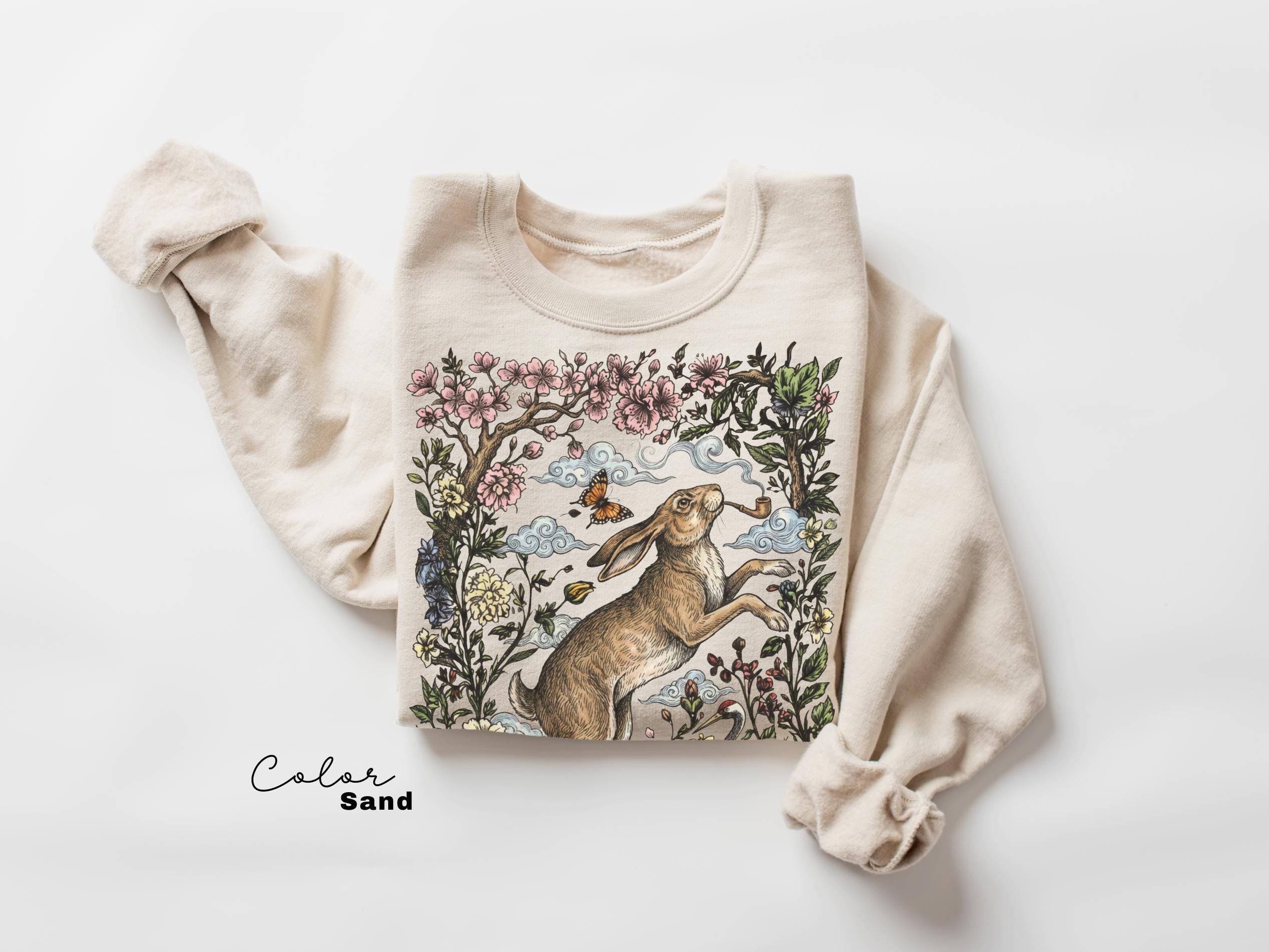 Cottagecore Rabbit Shirt, Wild Hare Smoking Pipe t-shirt, Folk Art Forest Animal TShirt, Woodland Aesthetic Top, Comfort Colors