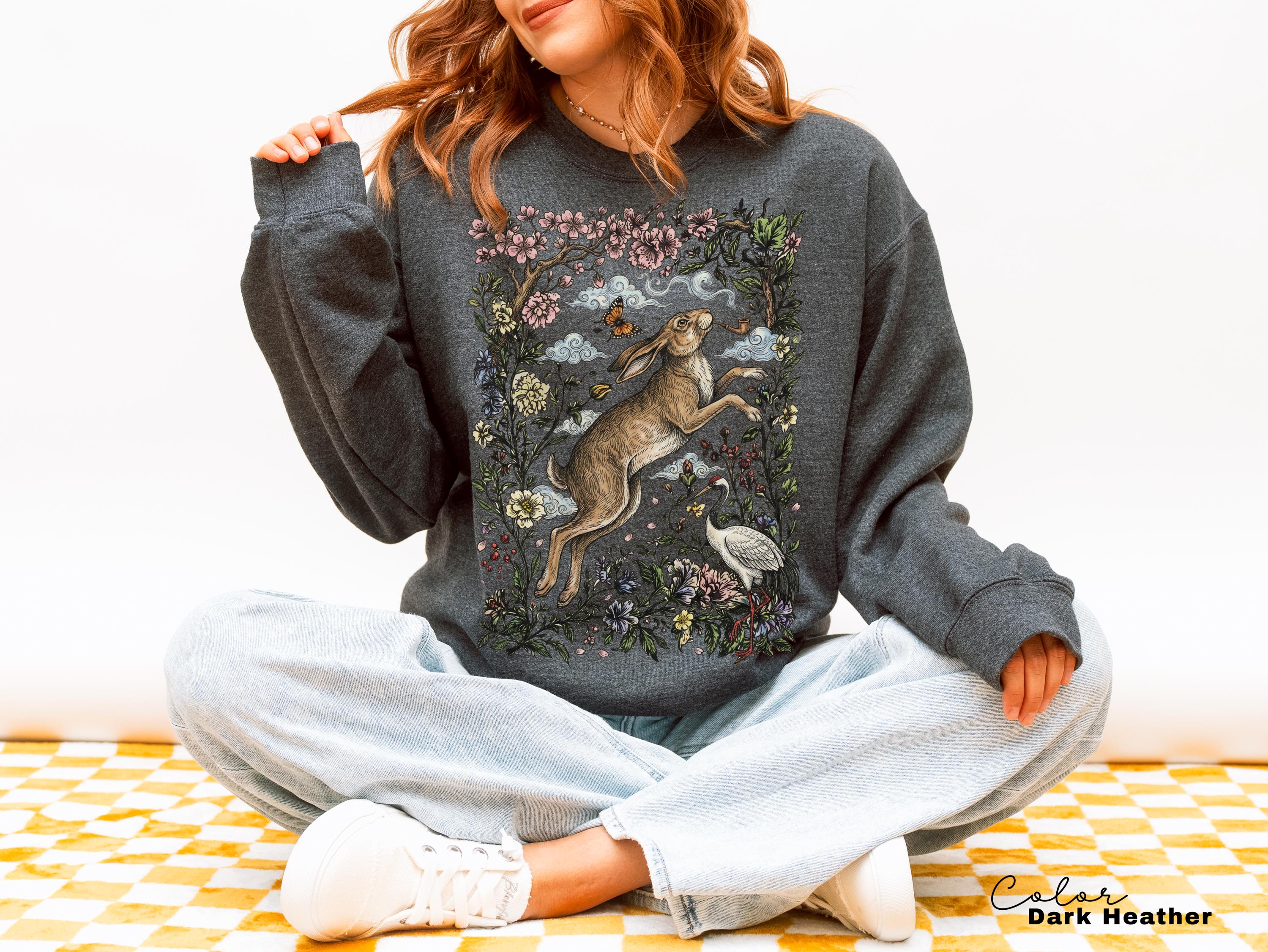 Cottagecore Rabbit Shirt, Wild Hare Smoking Pipe T-Shirt