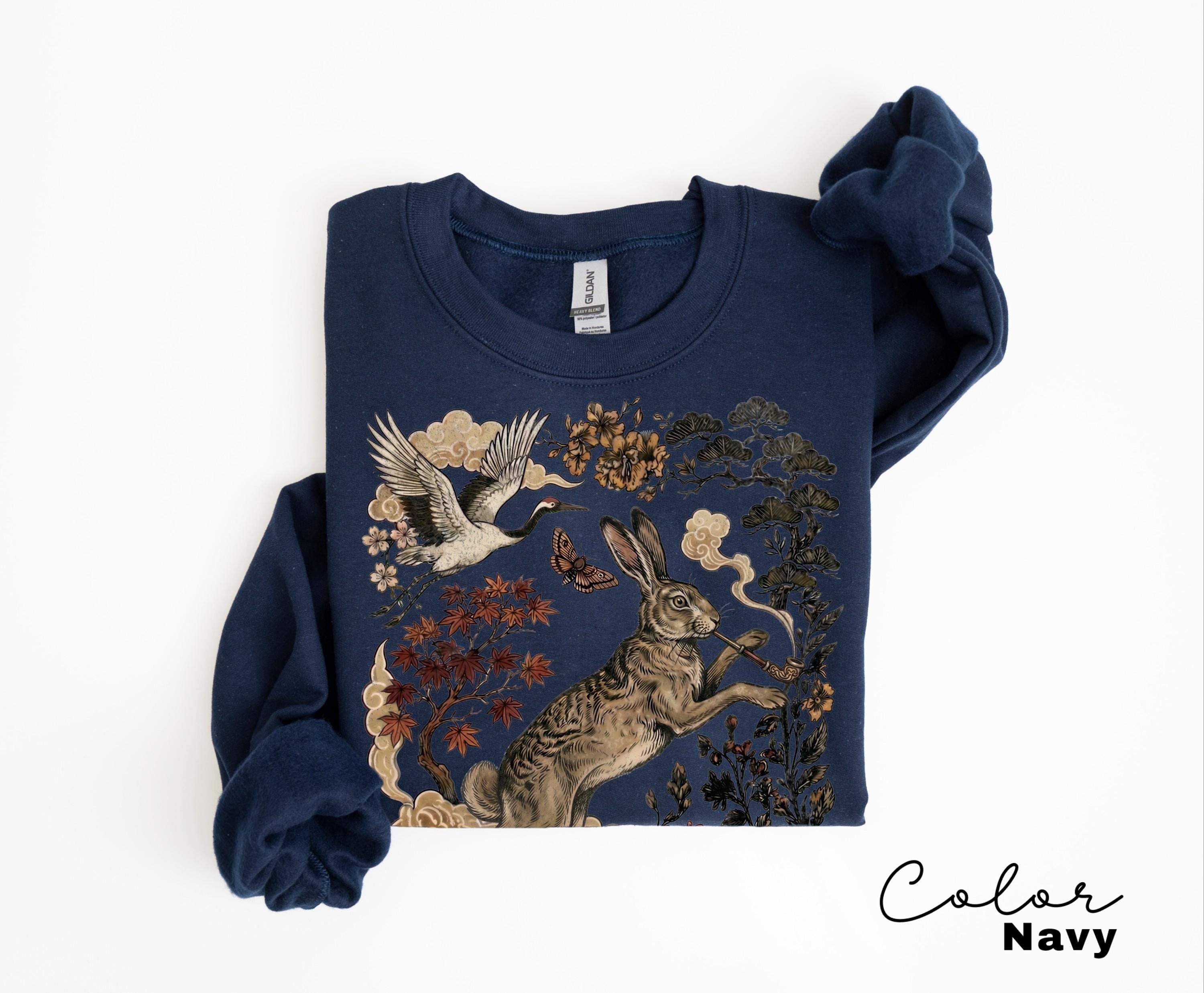 Retro Rabbit Shirt, Wild Hare Smoking Pipe t-shirt, Folk Art Forest Animal TShirt, Woodland Aesthetic Top, Comfort Colors