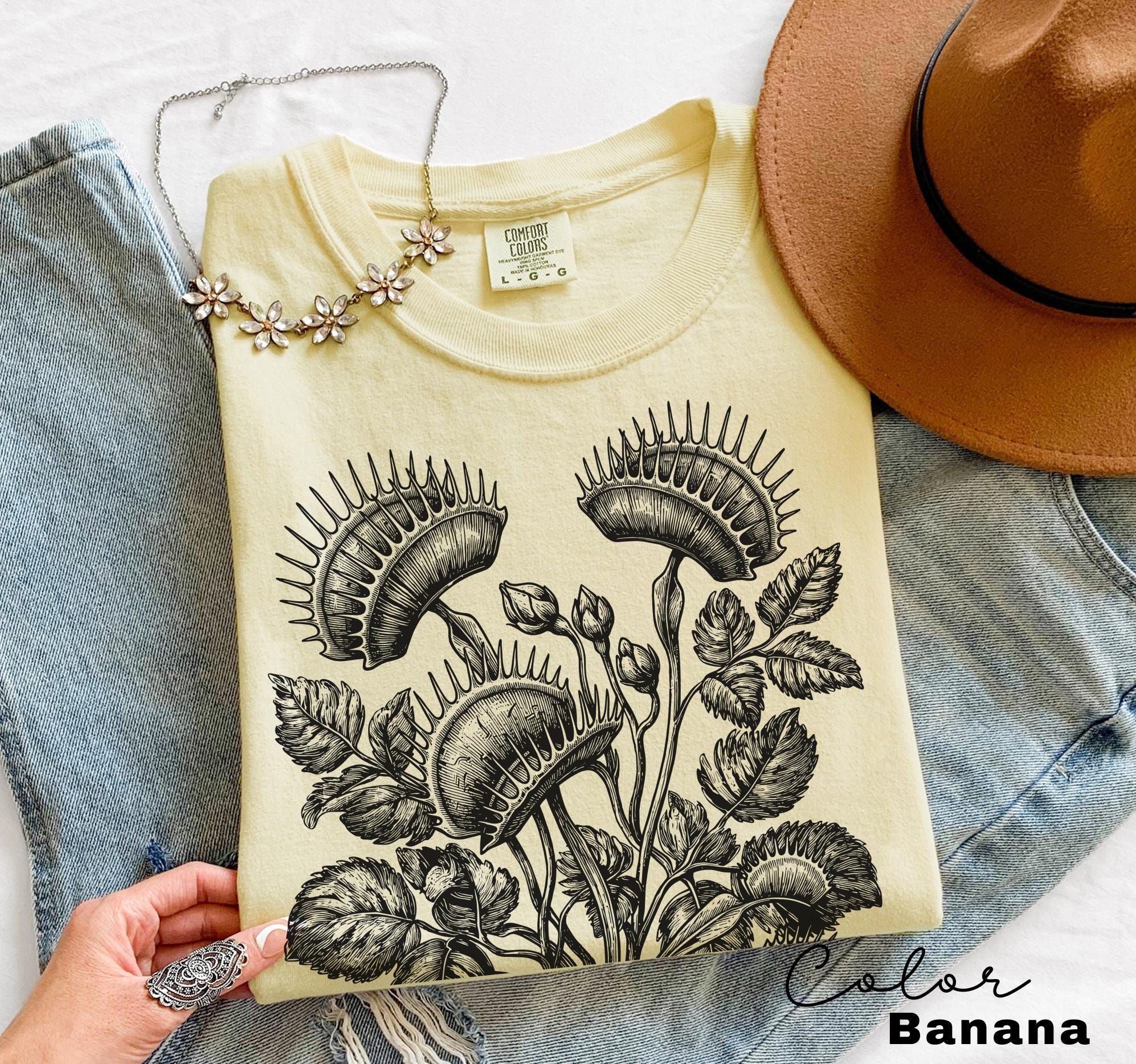 Venus Flytrap Shirt, Botanical Comfort Colors T-Shirt, Sweatshirt, Gardener Gift, Nature Cottagecore Tee