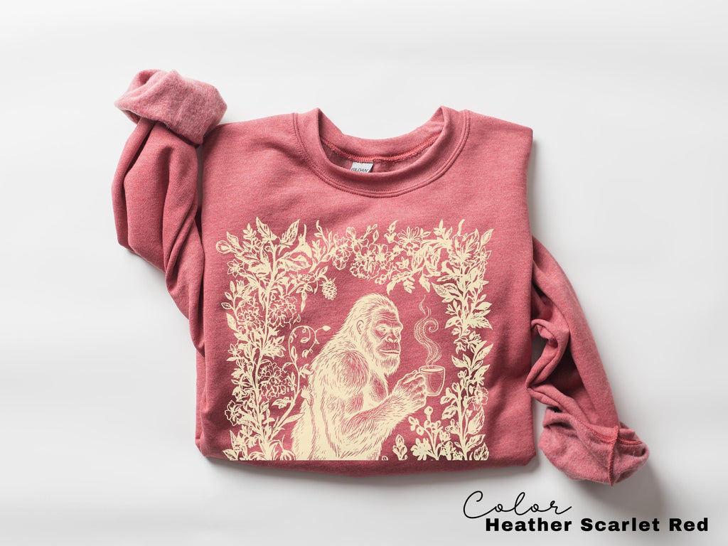 Big Foot Drinking Coffee Retro Nature Floral Tee