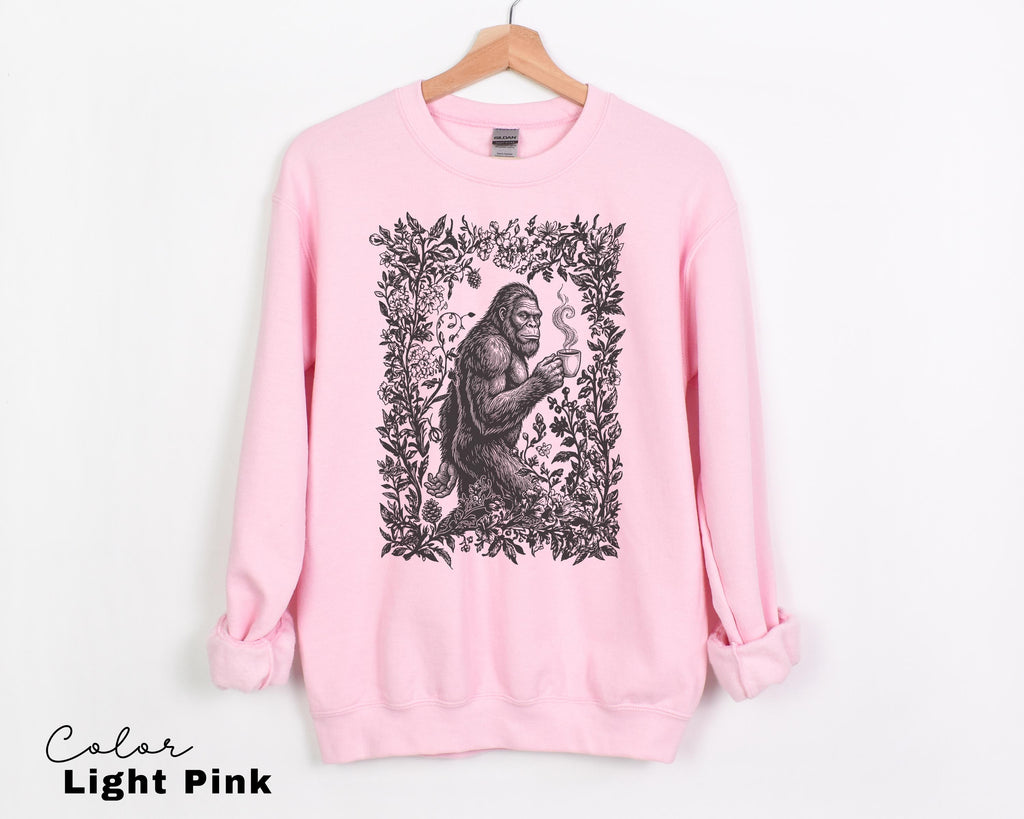Big Foot Drinking Coffee Retro Nature Floral Tee