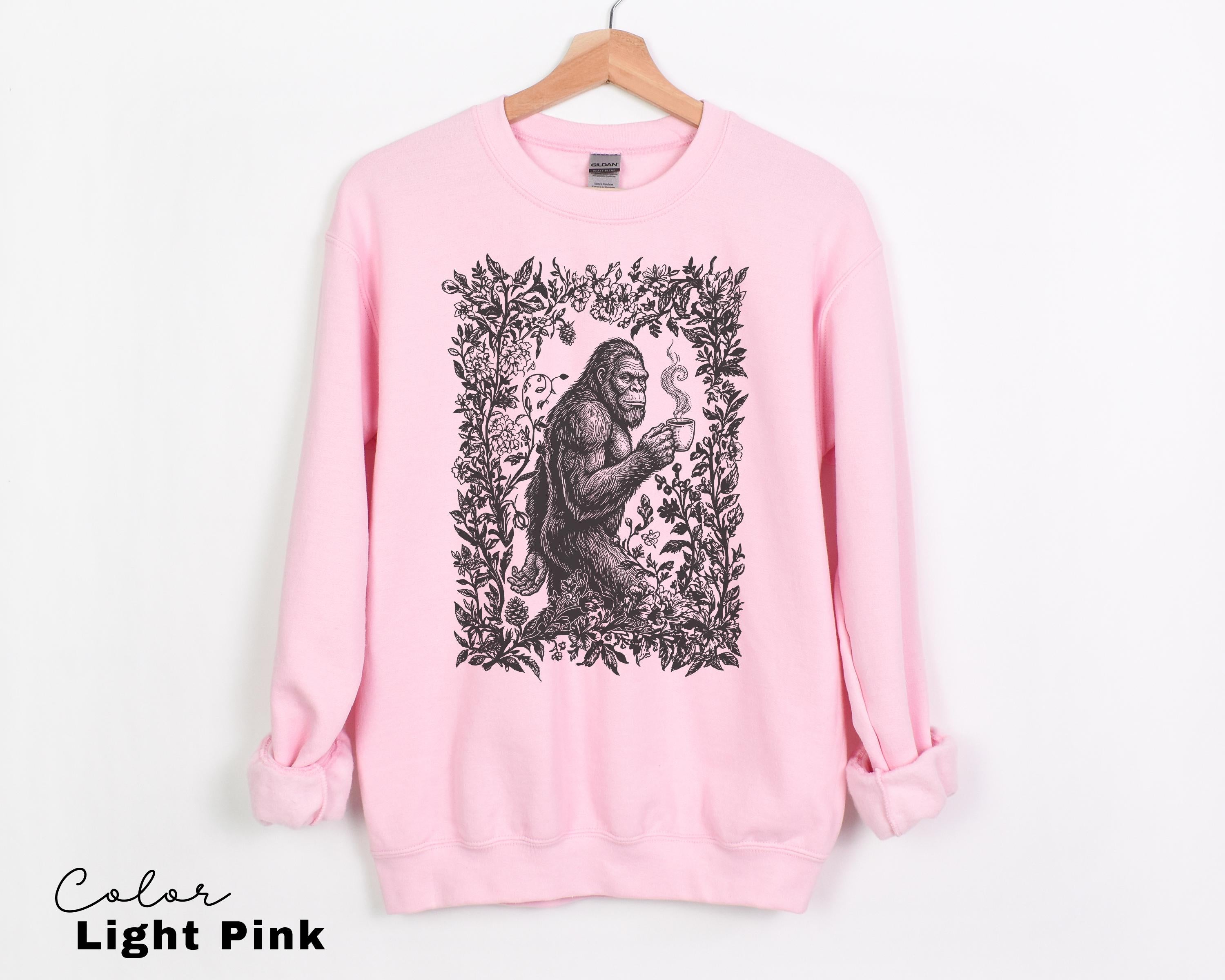Big Foot Drinking Coffee Retro Nature Floral Tee
