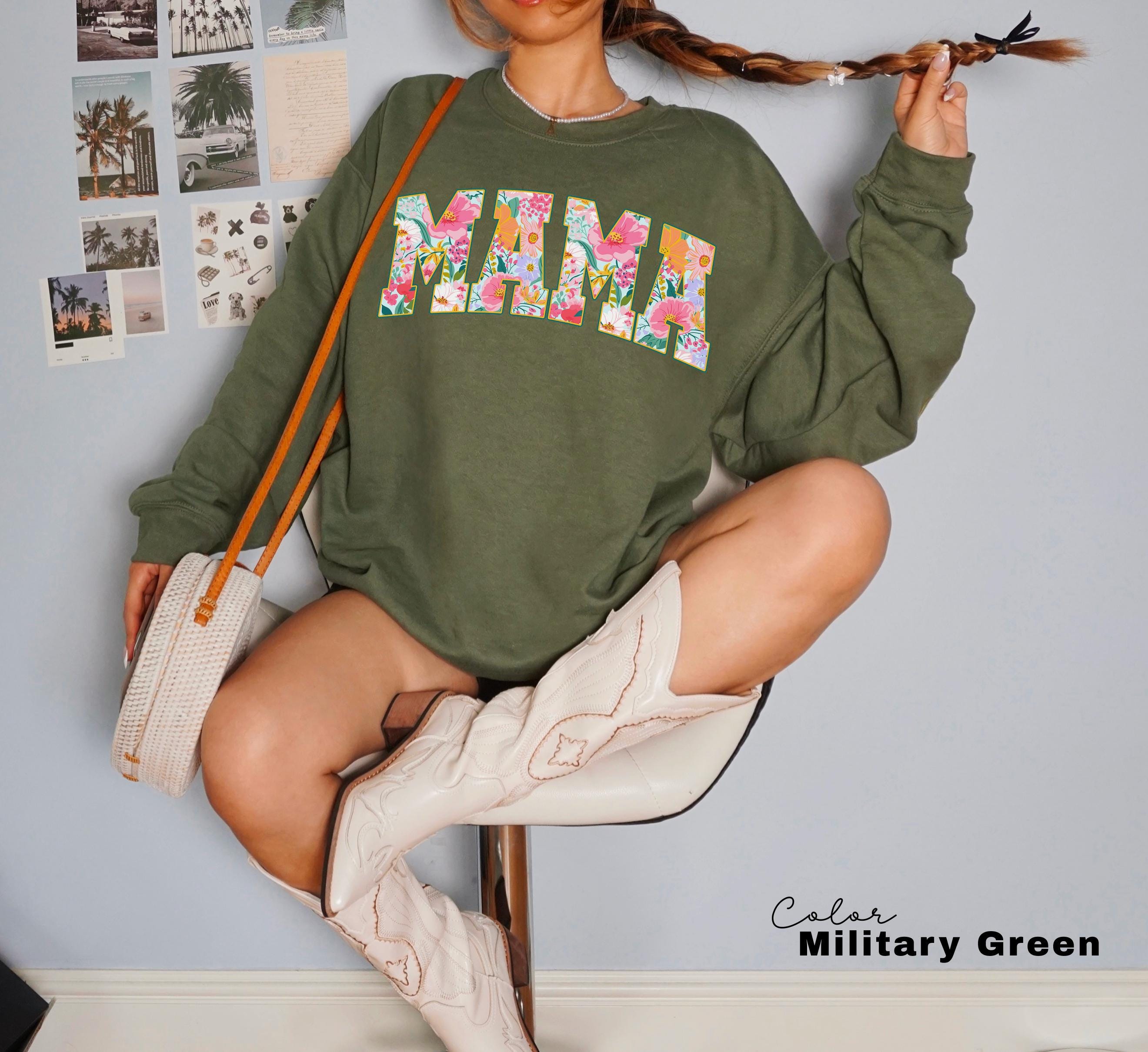 Mama Floral Flower Sweatshirt, Floral Mom Spring Crewneck