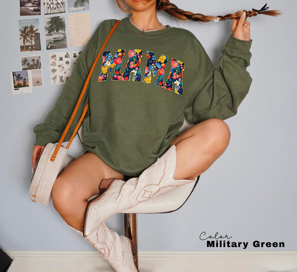 Mama Floral Flower Sweatshirt, Floral Mom Spring Crewneck