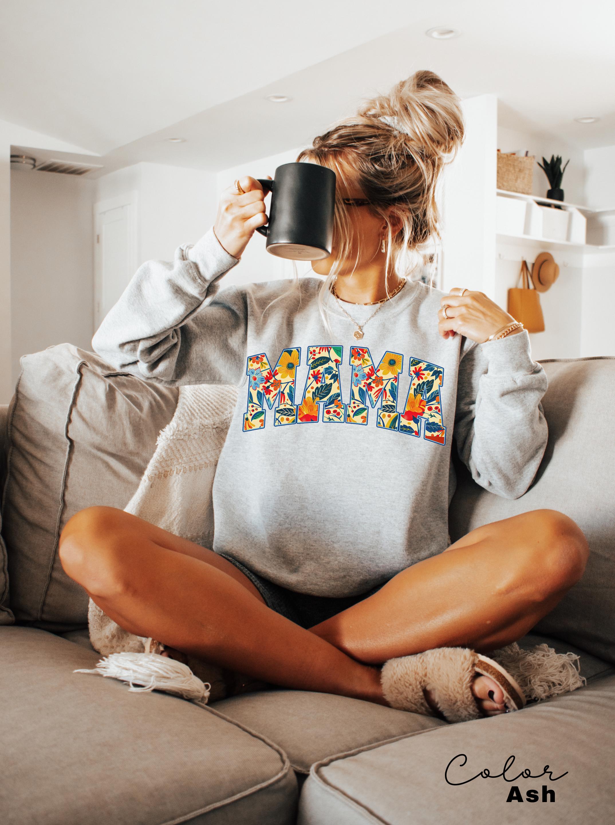 Mama Floral Flower Sweatshirt, Floral Mom Spring, Trendy Mom Sweatshirt, Women's Flower Mama, Spring Pregnancy Reveal Gift for New Mom