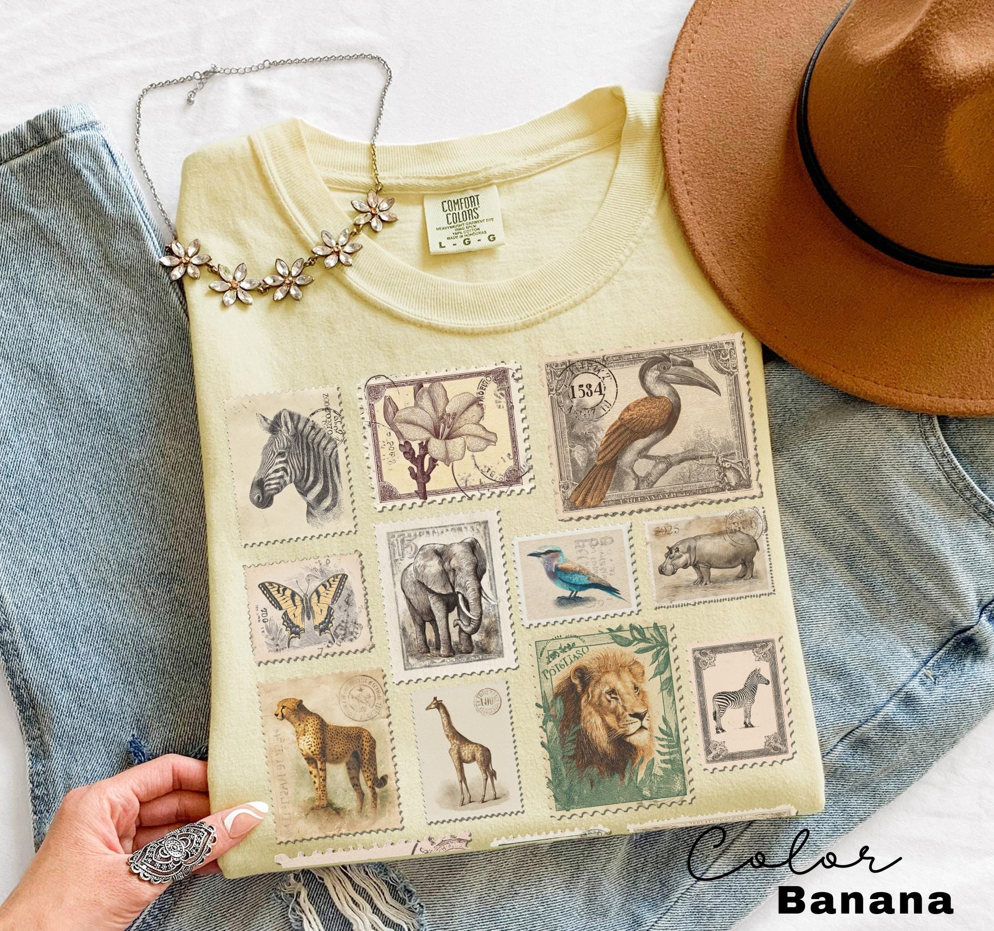 Animal Stamp Shirt, Nature Postage Stamp T-Shirt, Cottagecore, Safari Animals, Retro Vintage Style