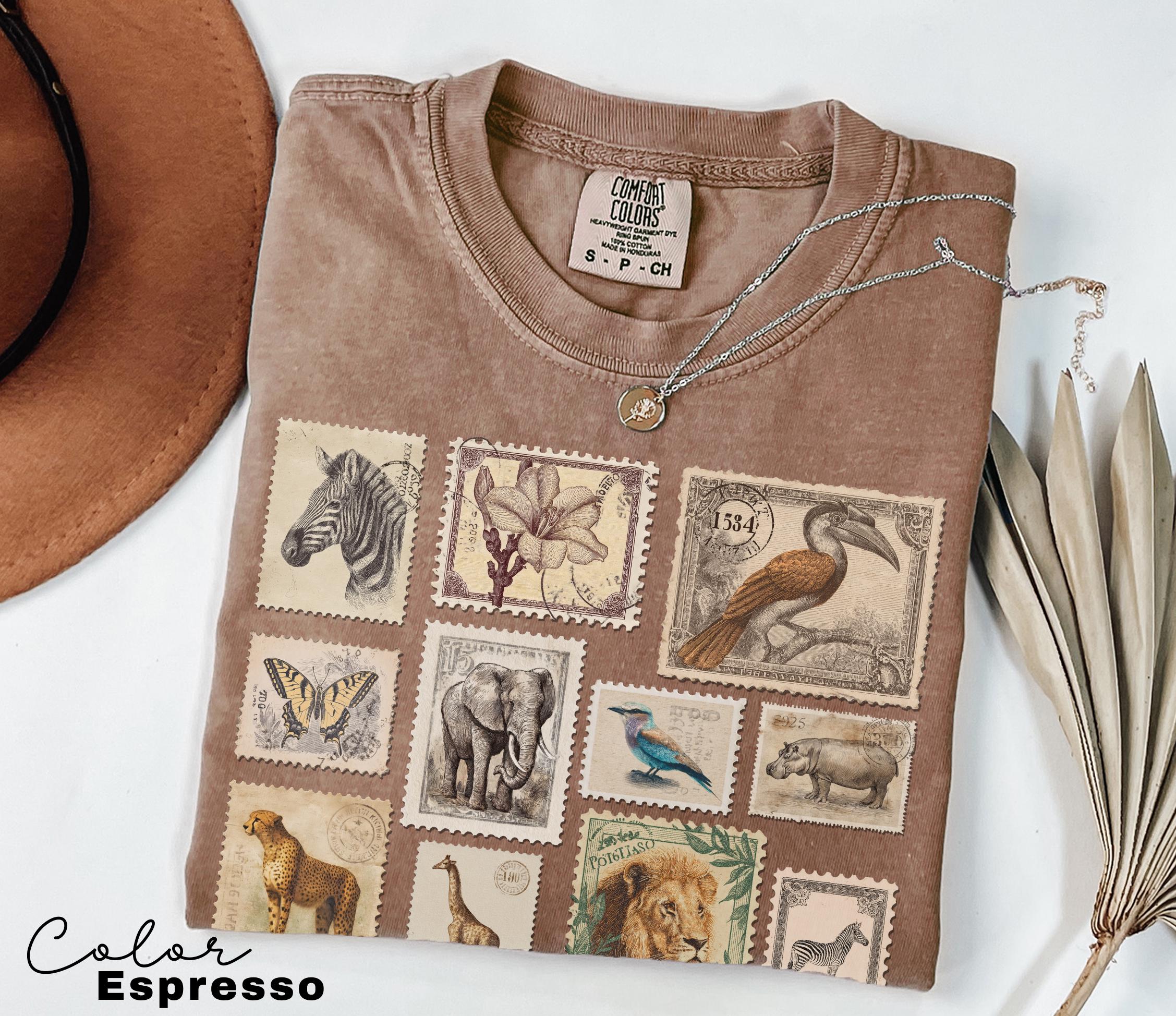 Animal Stamp Shirt, Nature Postage Stamp T-Shirt, Cottagecore, Safari Animals, Retro Vintage Style