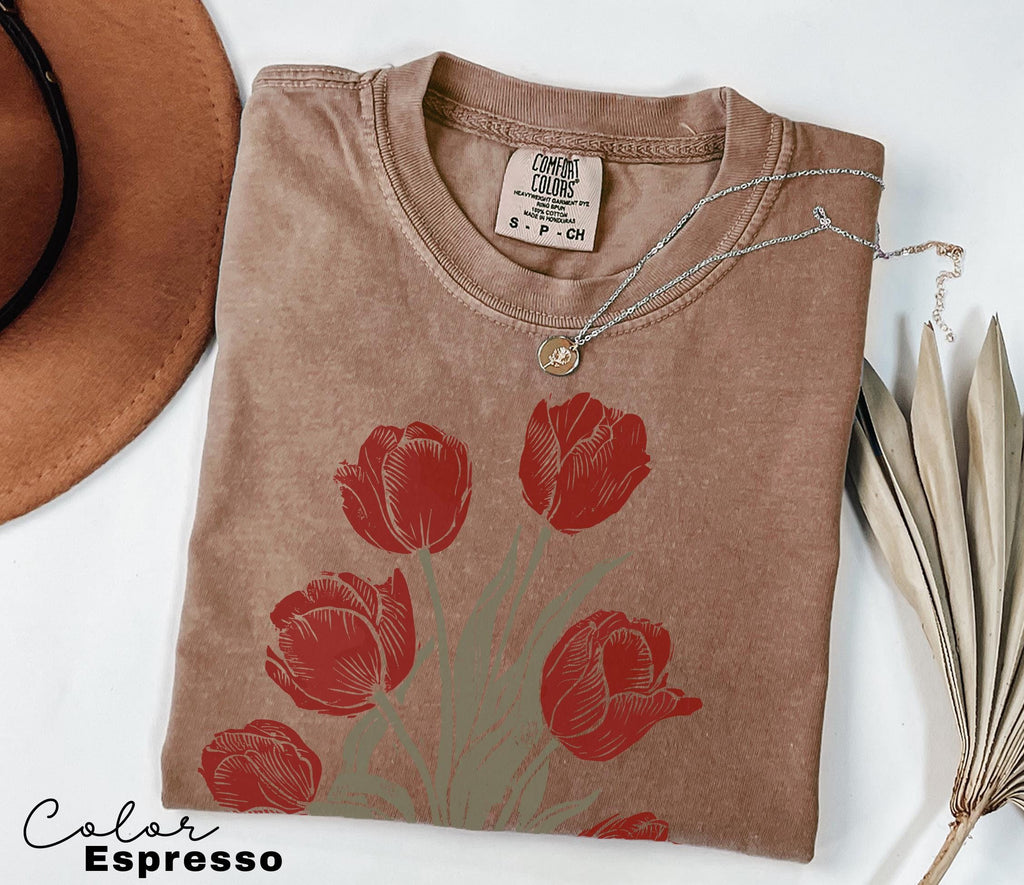 Tulip Flower Shirt Comfort Colors, Wildflowers Shirt, Cottagecore Floral Tee, Botanical Shirt, Nature Aesthetic Tee, April Birth Flower Gift