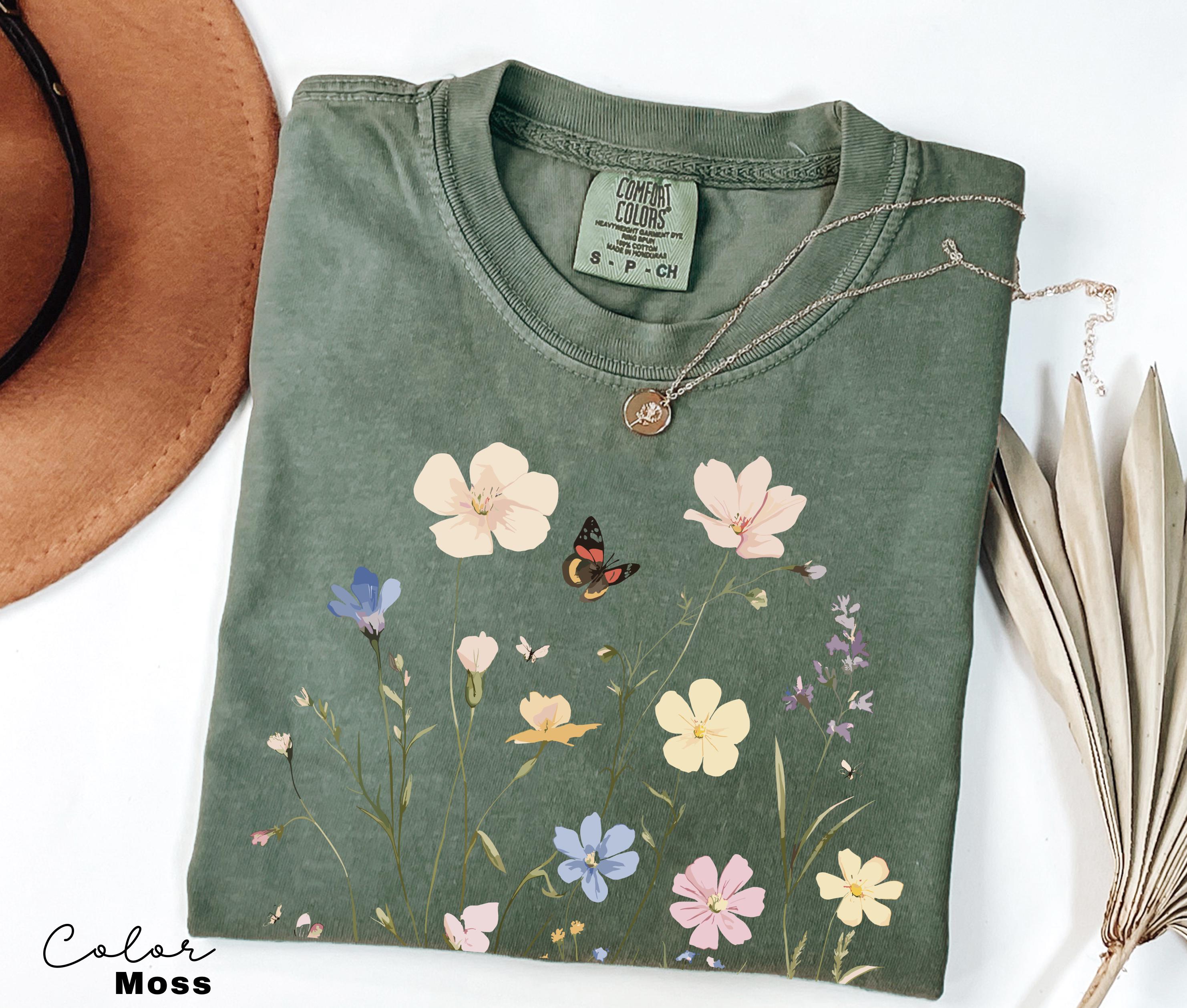 Vintage Wildflower Botanical Graphic Tee, Retro Cottagecore Comfort Colors T-Shirt, Garden Flower Shirt